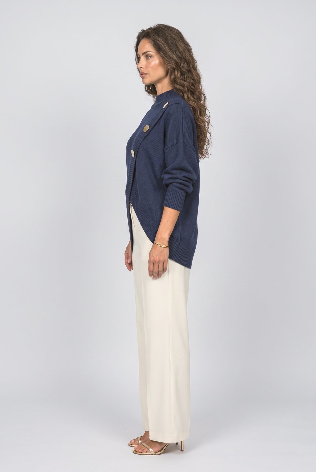 Blue Wrap Pullover Sweater, back view