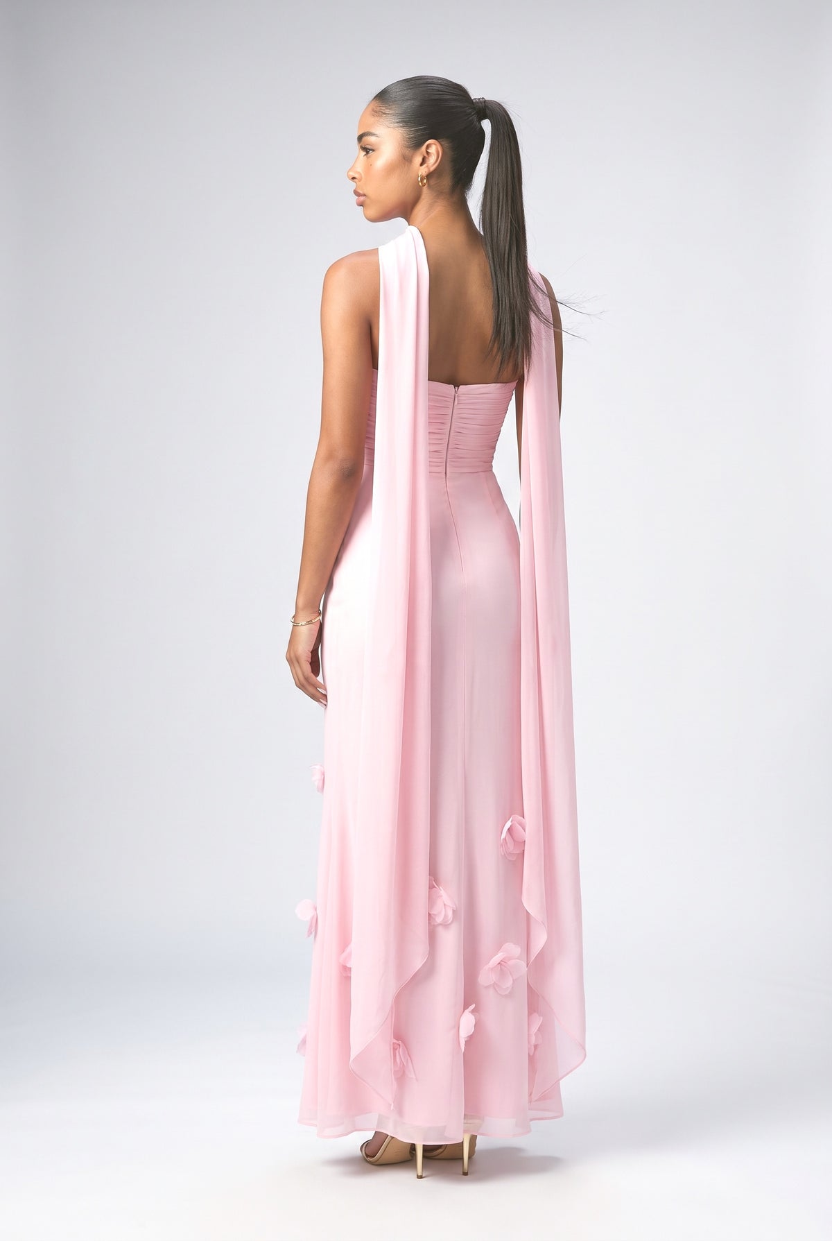Flower Design Shawl Maxi Dress, back view