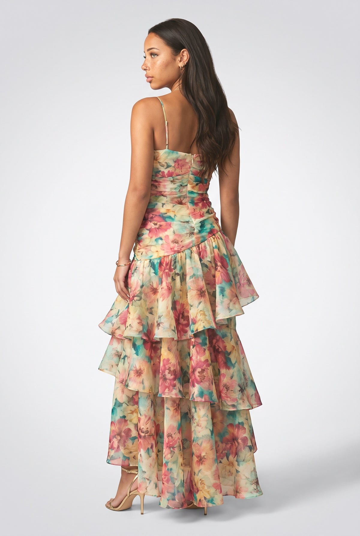 Floral-Print Slip Maxi Dress, back view