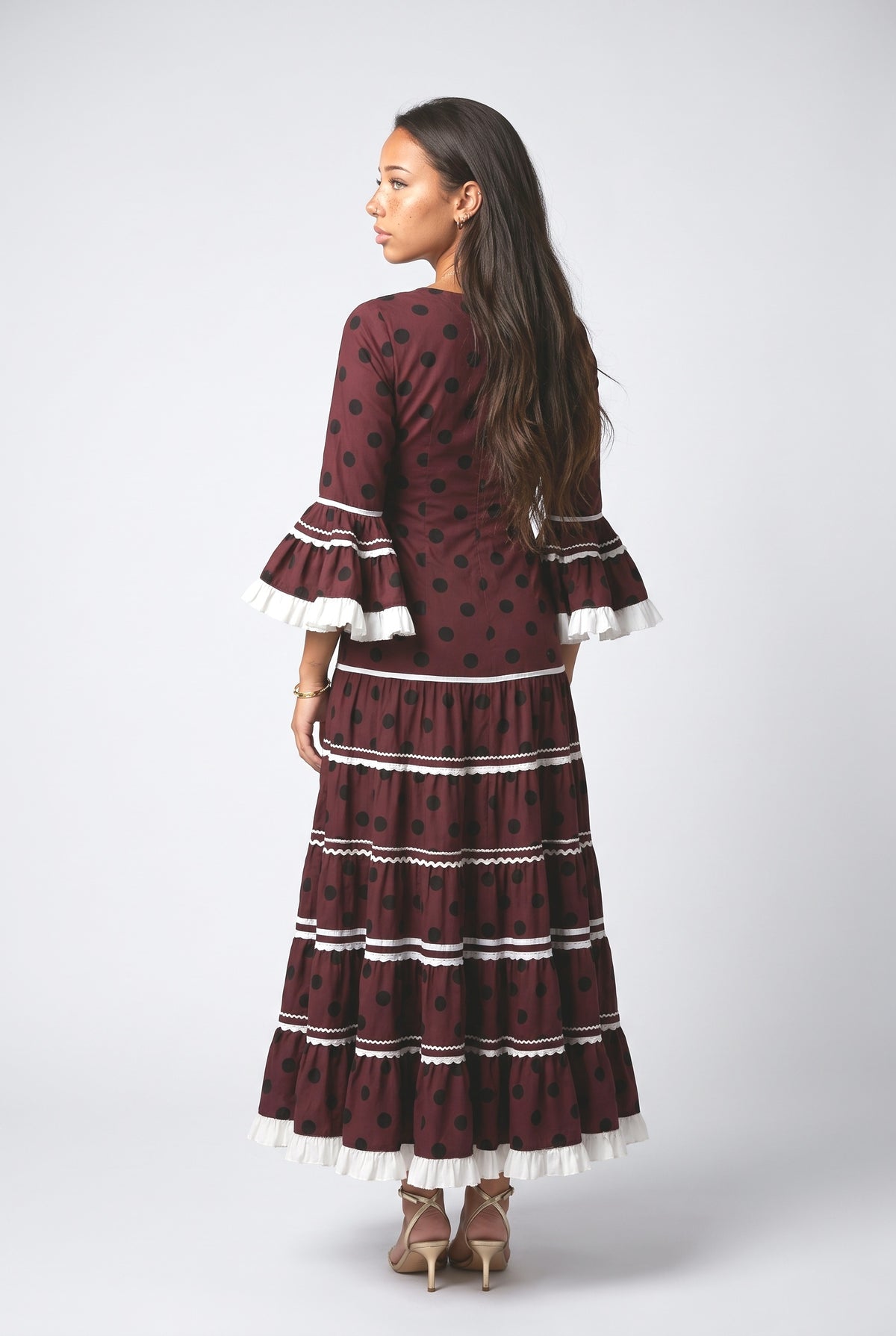 White Polka Dot A-Line Maxi Dress, back view