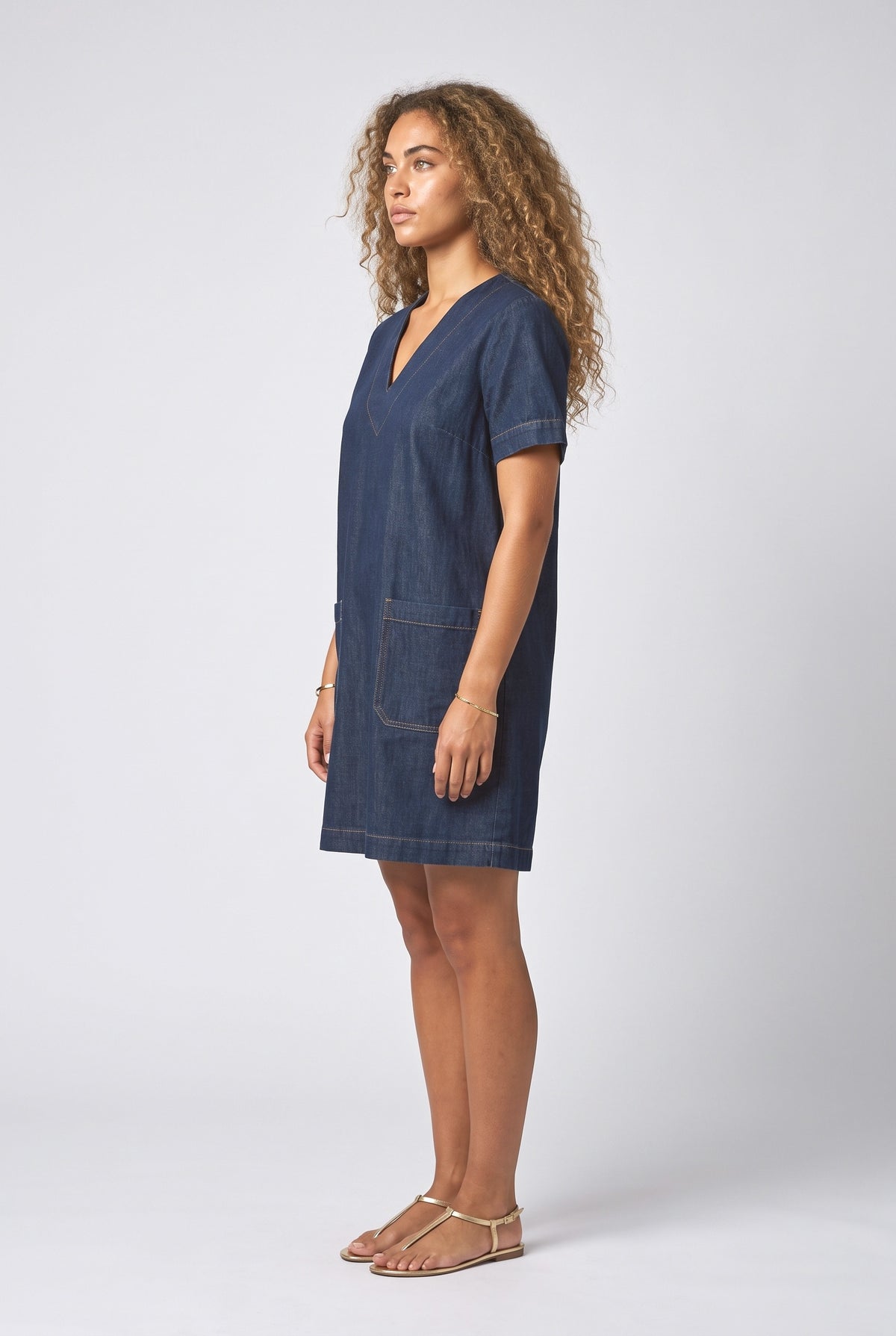 Denim V-Neck Summer Dress, back view