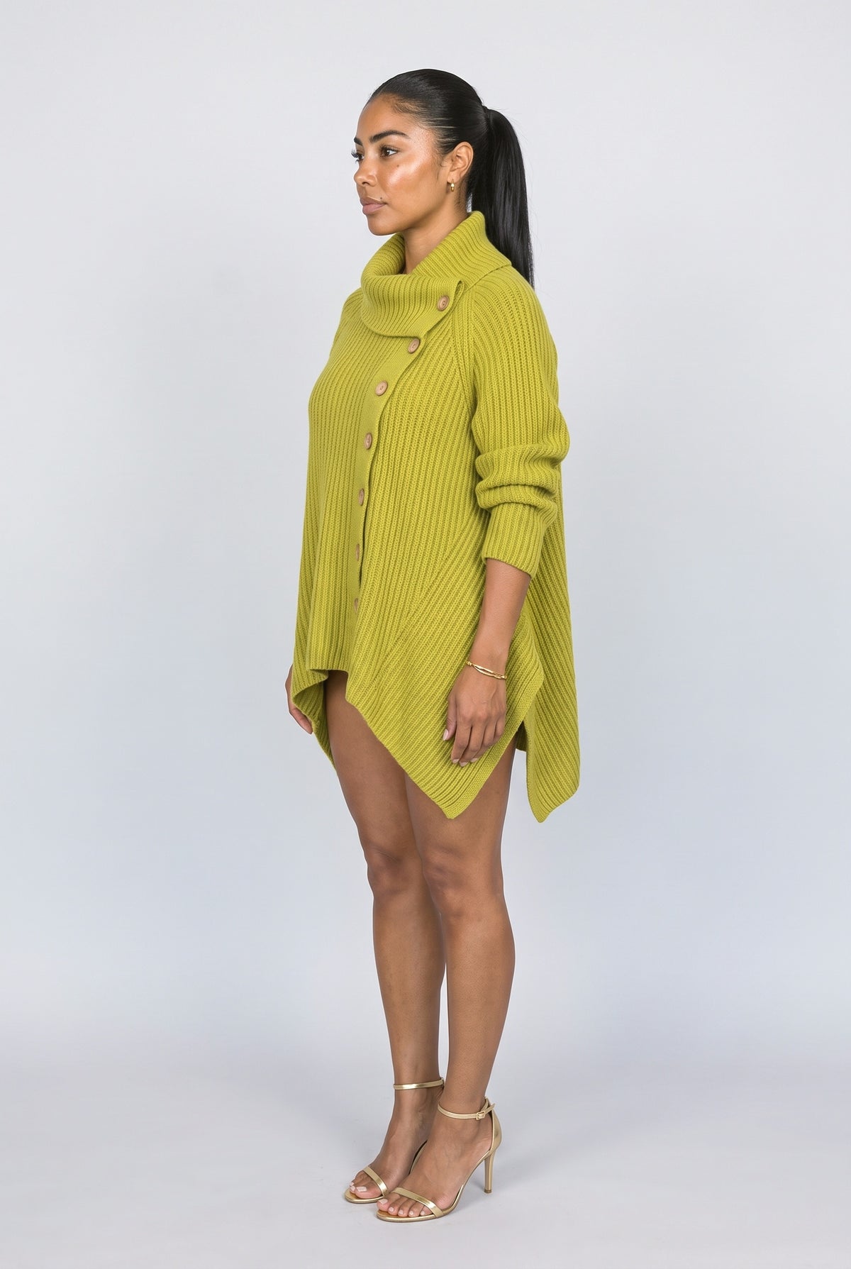 Green Knit High Neck Pullover Sweater, back view
