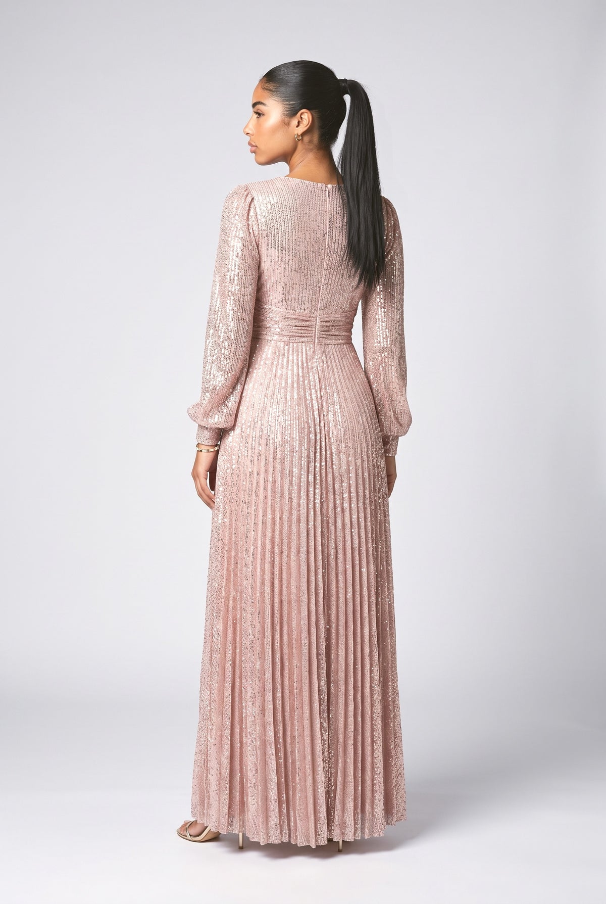 Pink Ruffle Maxi Dress, back view