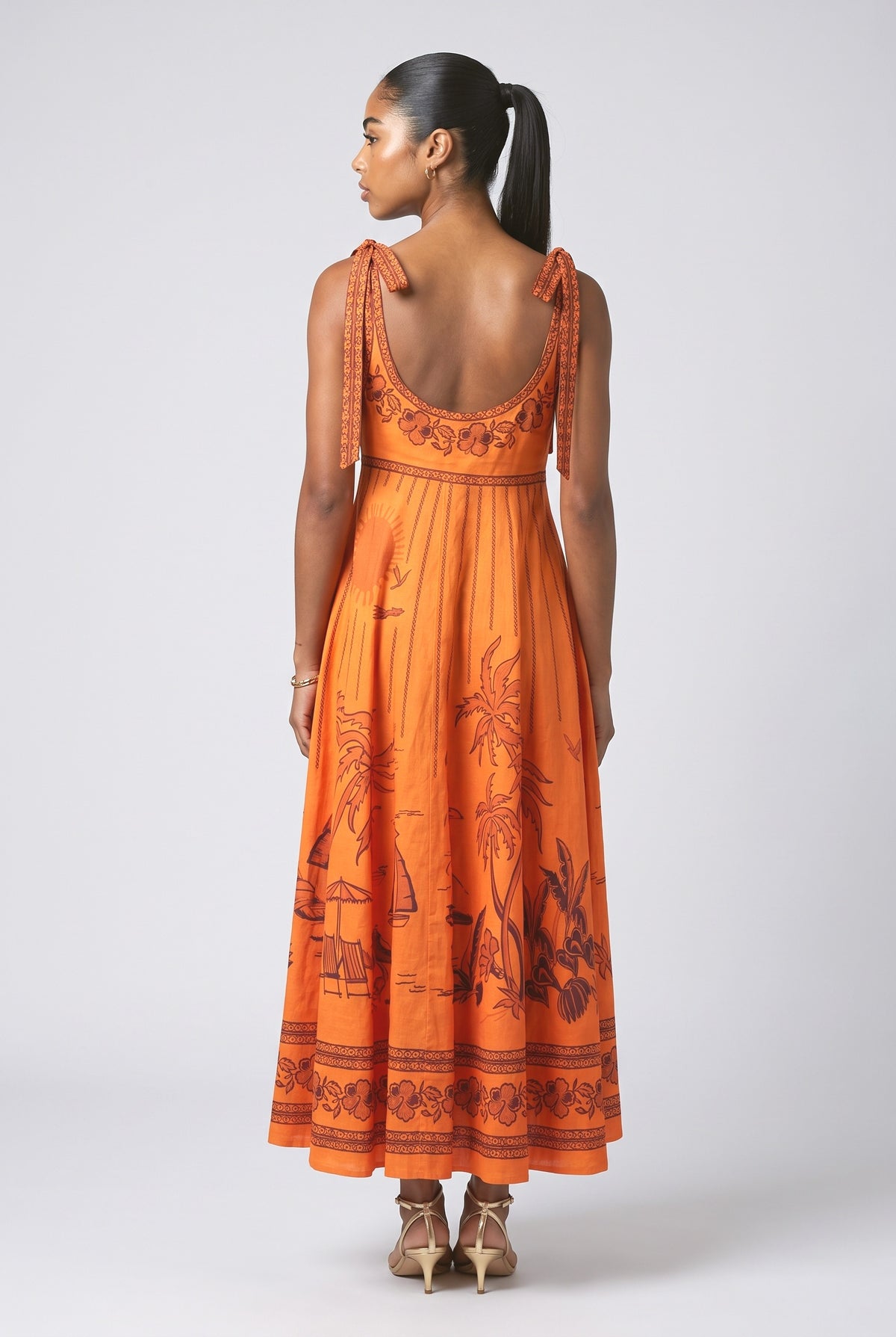 Orange Floral Maxi Dress, back view