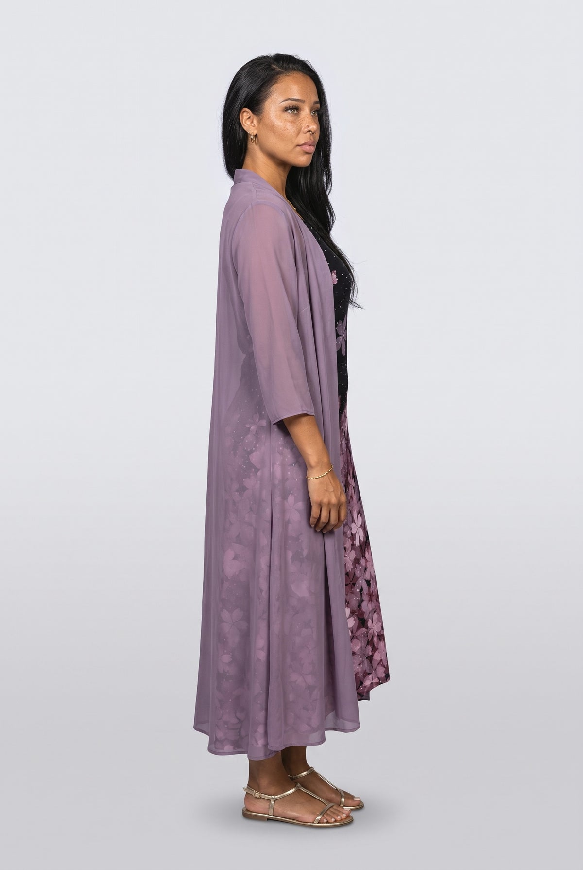 Sheer Floral Two Piece Outfit, back view