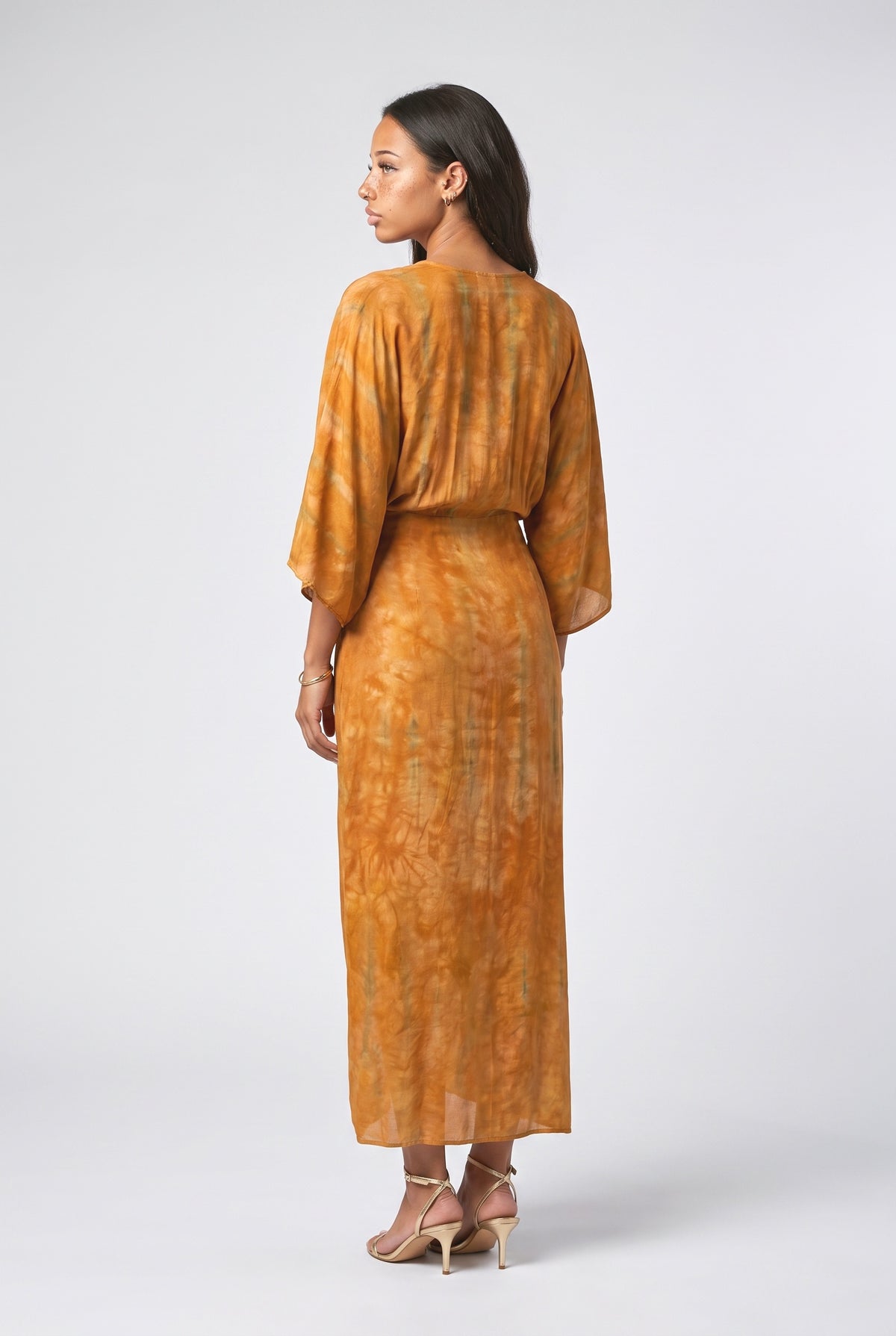 Bohemian Kimono-Inspired Tie-Dye Waisted Maxi Dress, back view