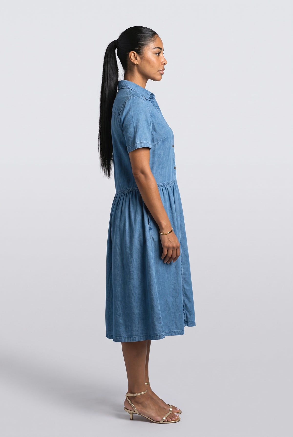 Blue A-Line Midi Dress, back view