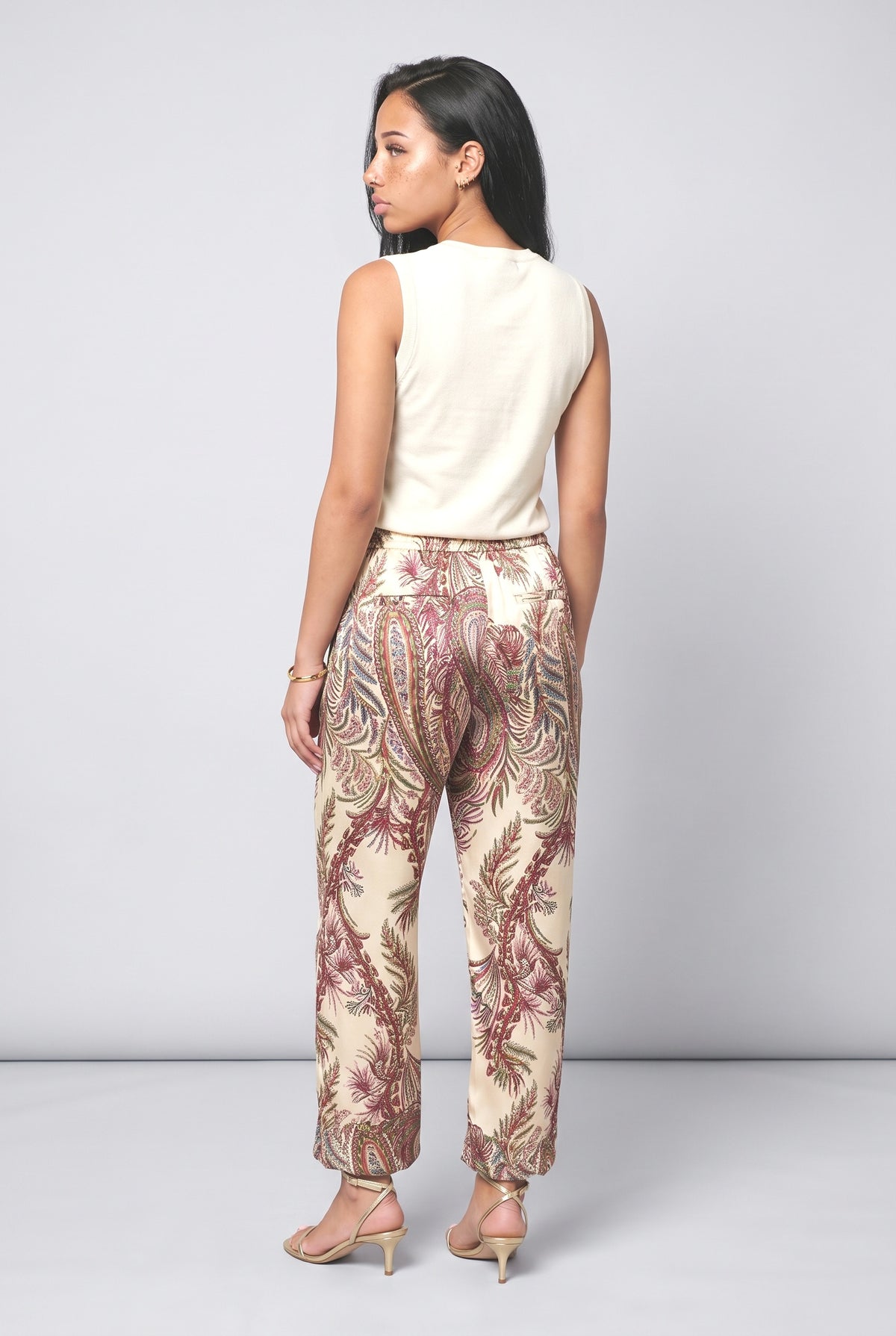 Multicolor Print Satin Relaxed Pants, back view