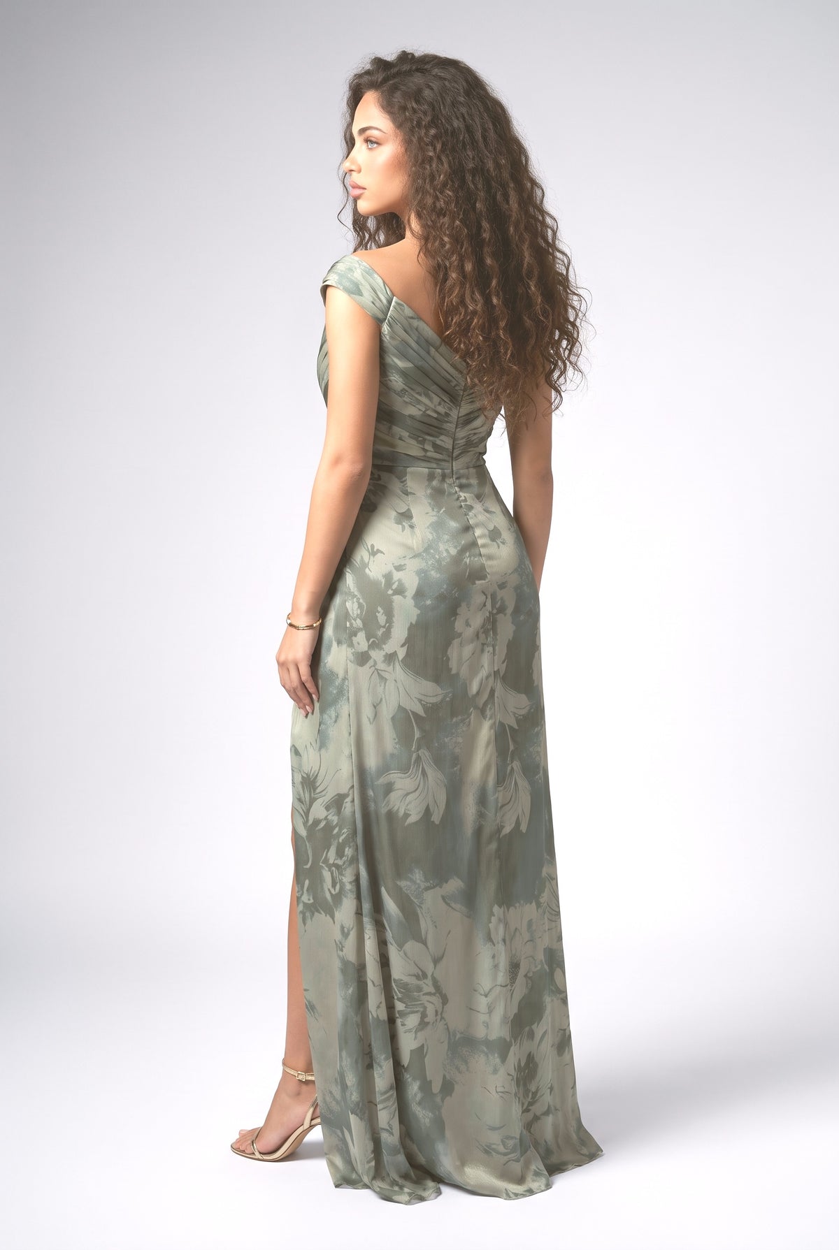 Floral Ruched Maxi Dress, back view