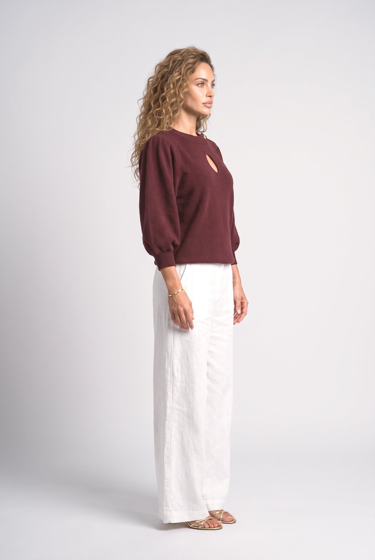 Burgundy Cutout Knit Top, back view