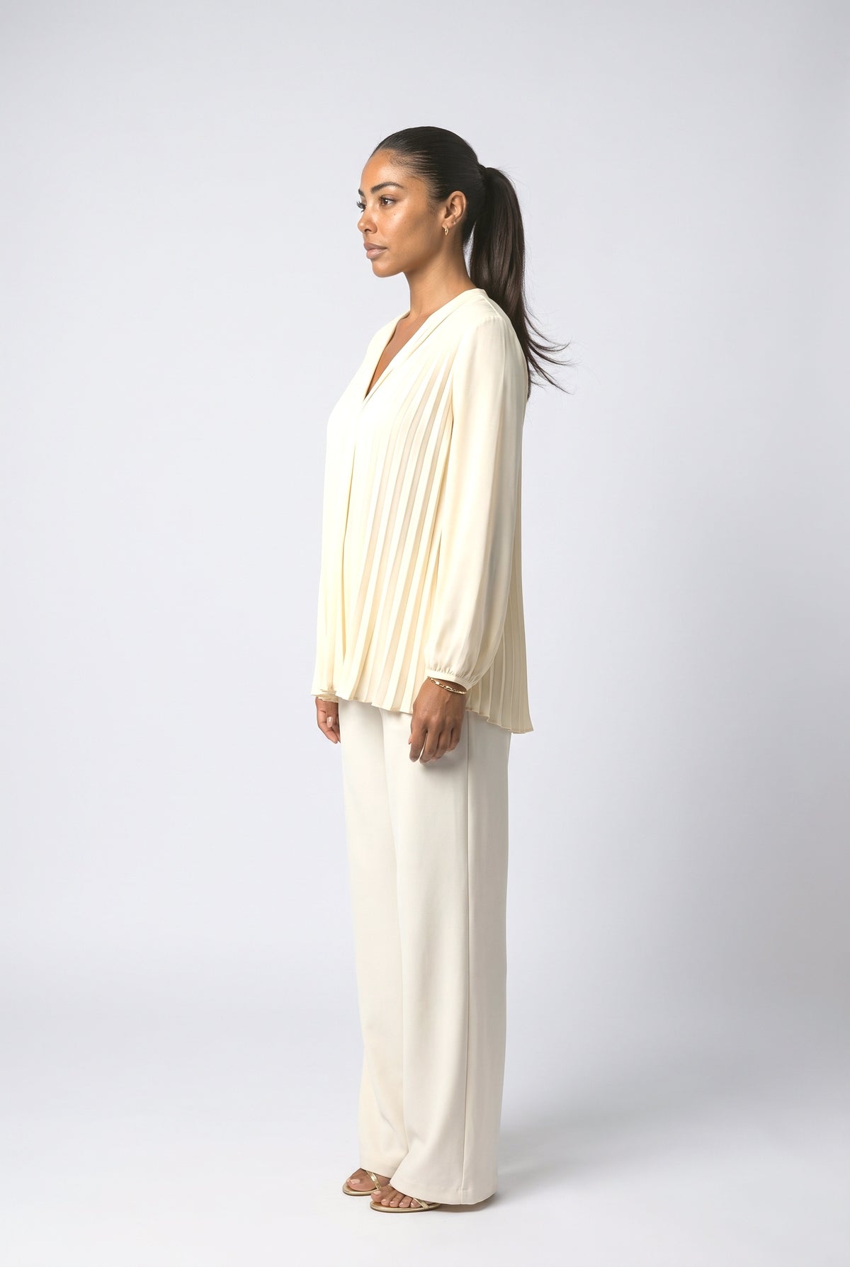 V-Neck Pleated Blouse, back view