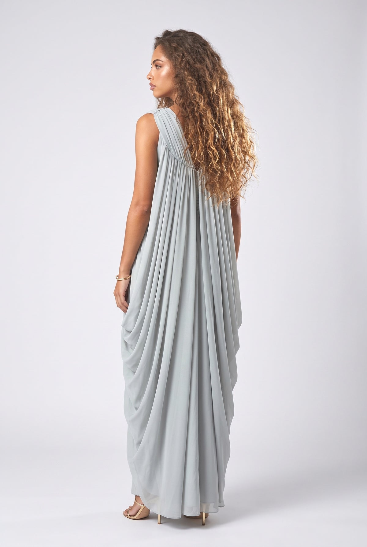Draped Chiffon Evening Maxi Dress, back view