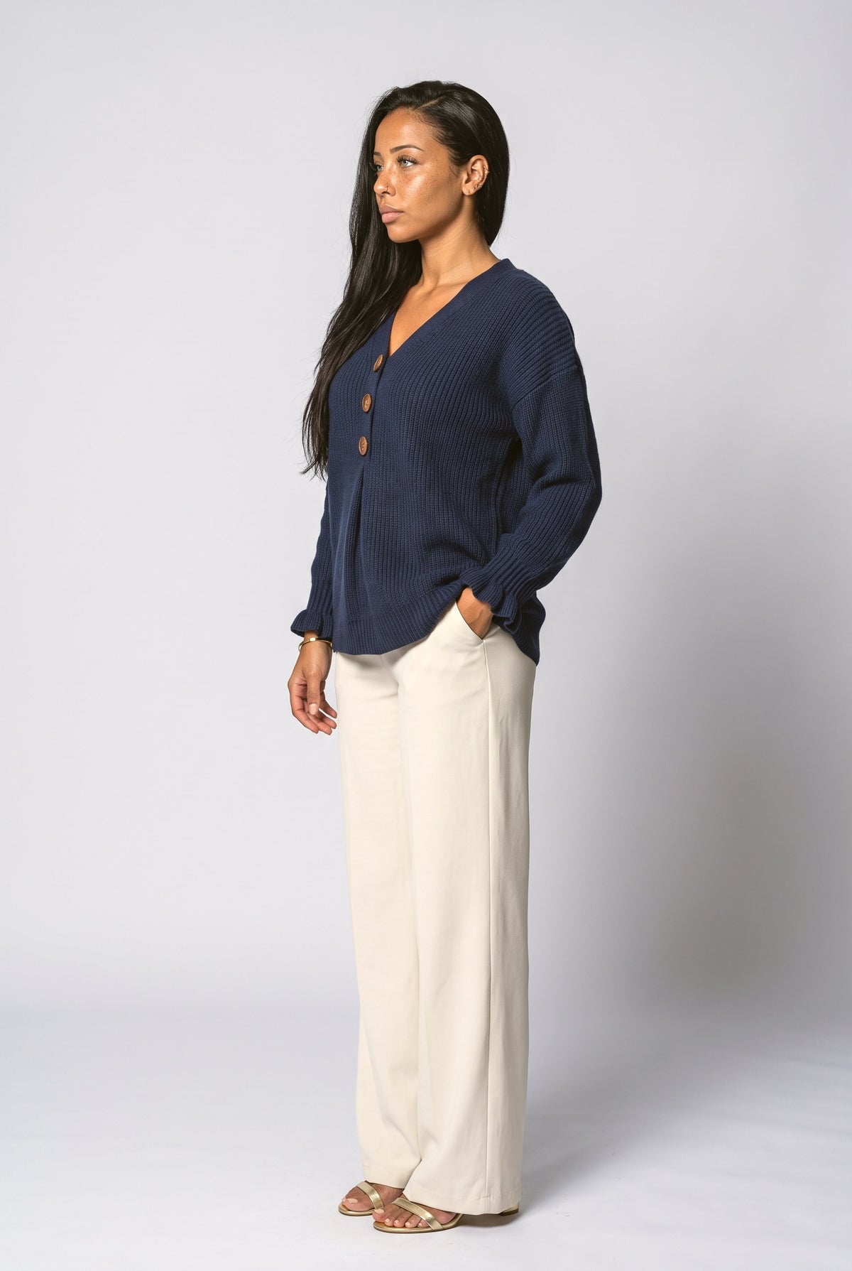 Knit V-Neck Pullover Sweater, back view