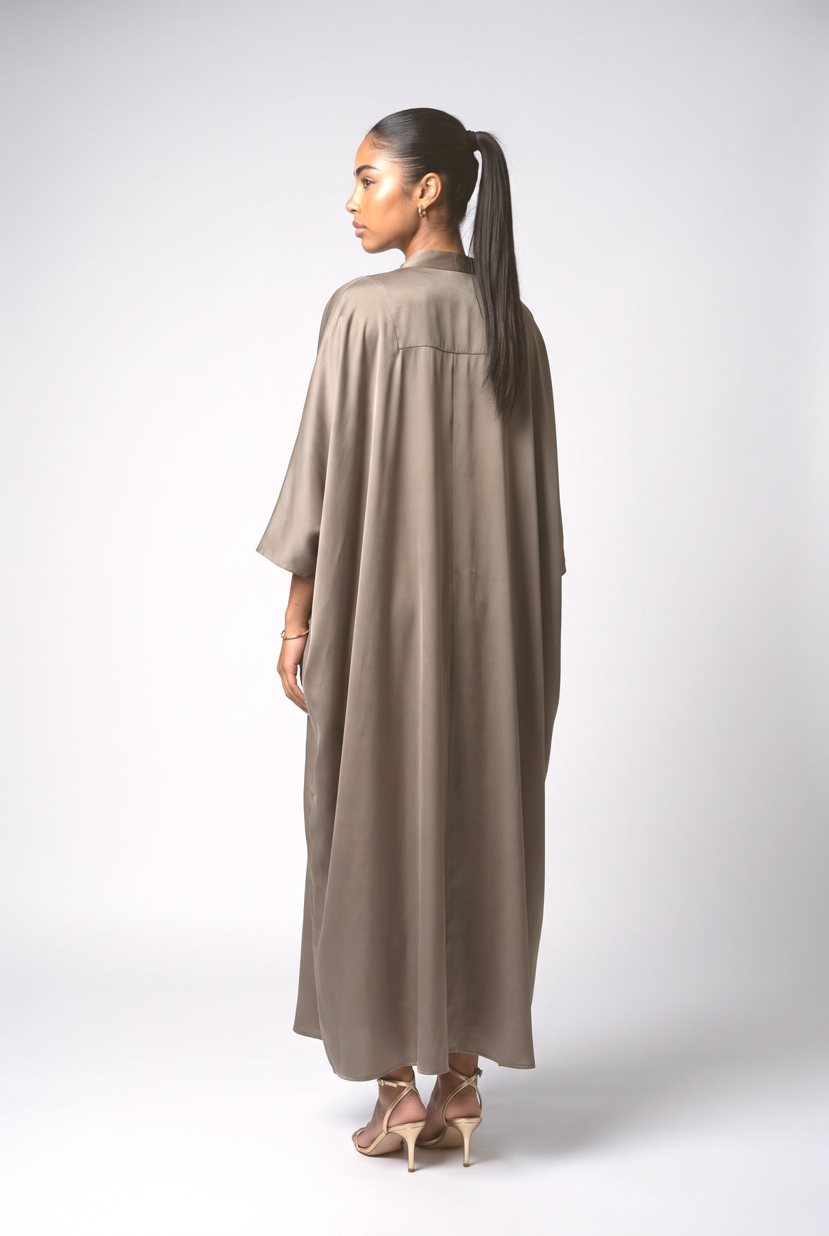 Shimmer Satin Batwing Sleeve Kaftan Maxi Dress, back view