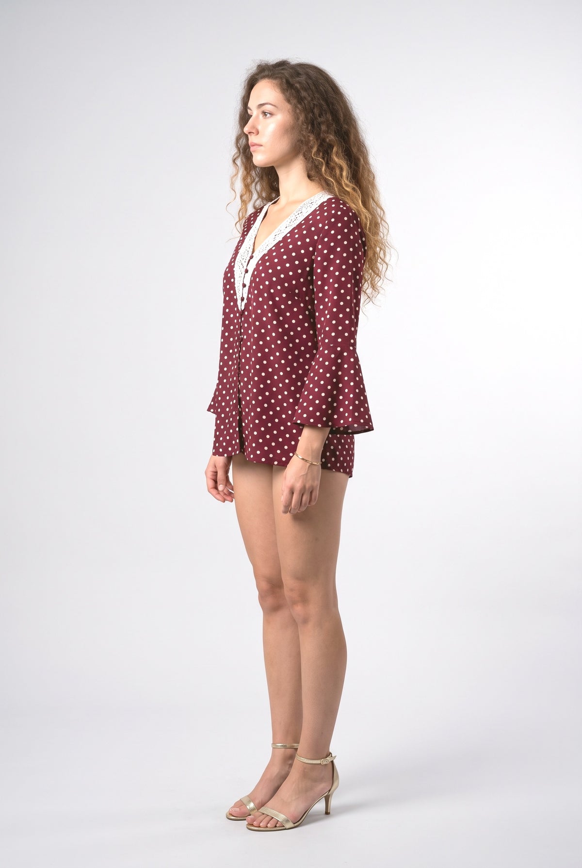 Lace V-Neck Polka Dot Blouse, back view