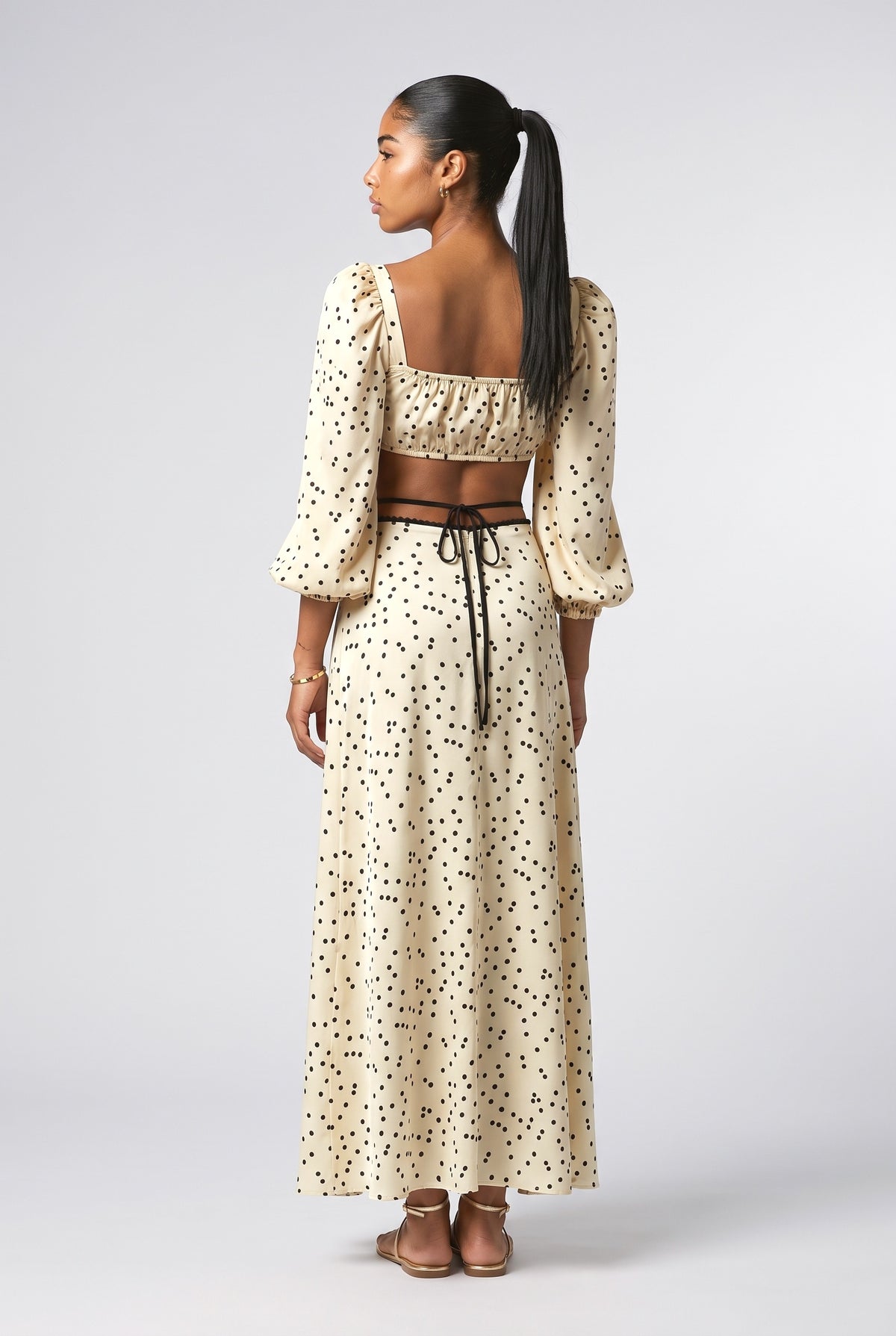 Beige Polka Dot Outfit Set, back view