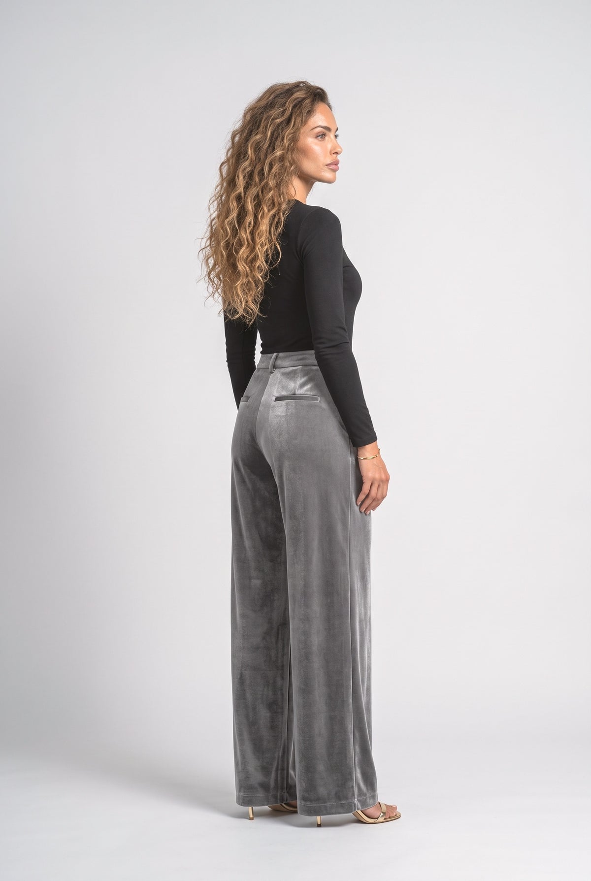 Velvet Wide Leg Pants, back view