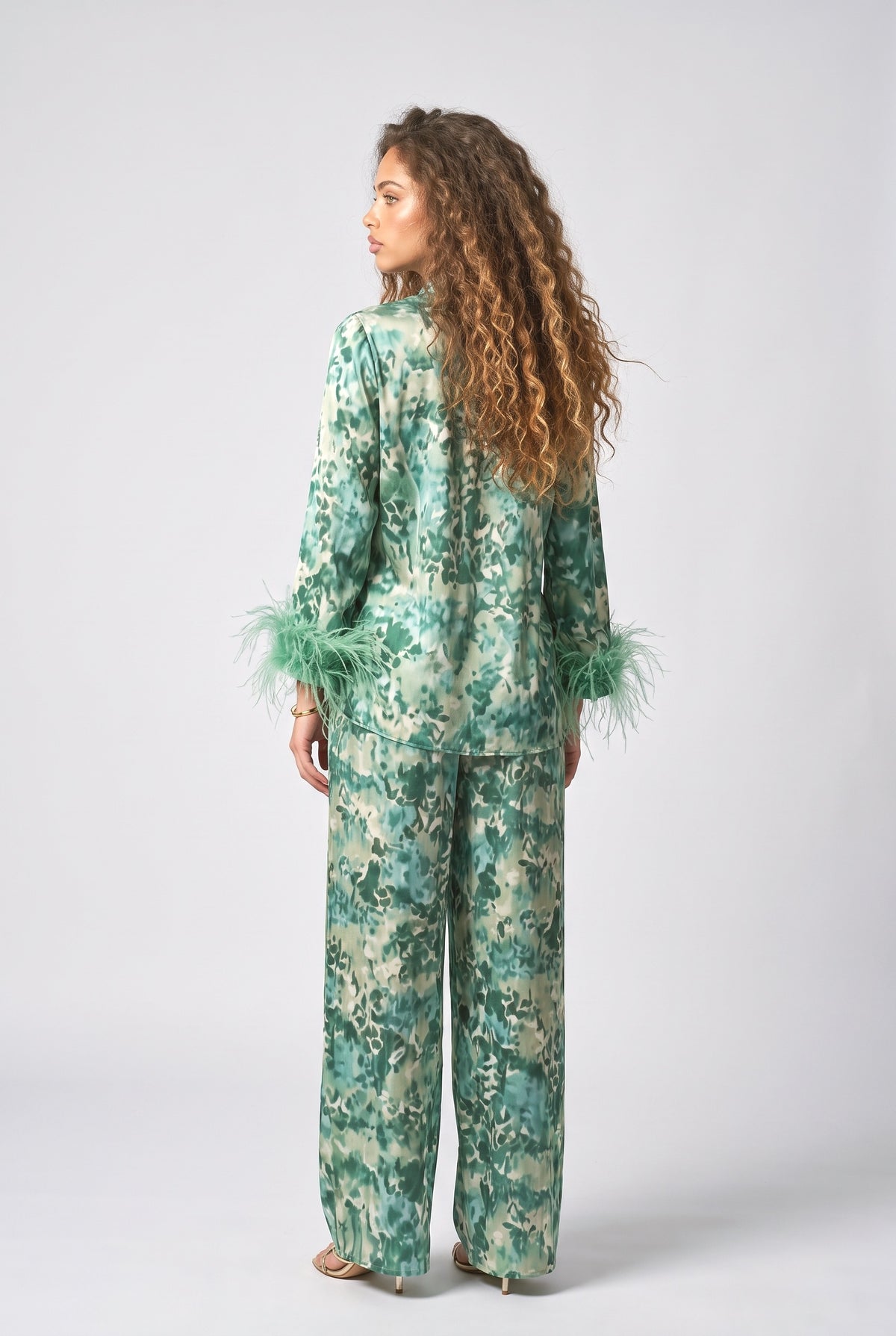 Green Feather Trim Outfit Set, back view
