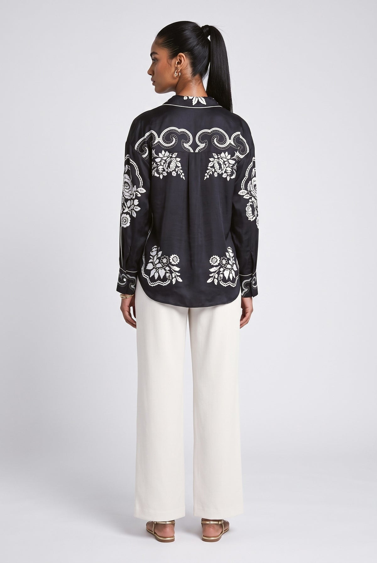 Black Floral Relaxed Top, back view