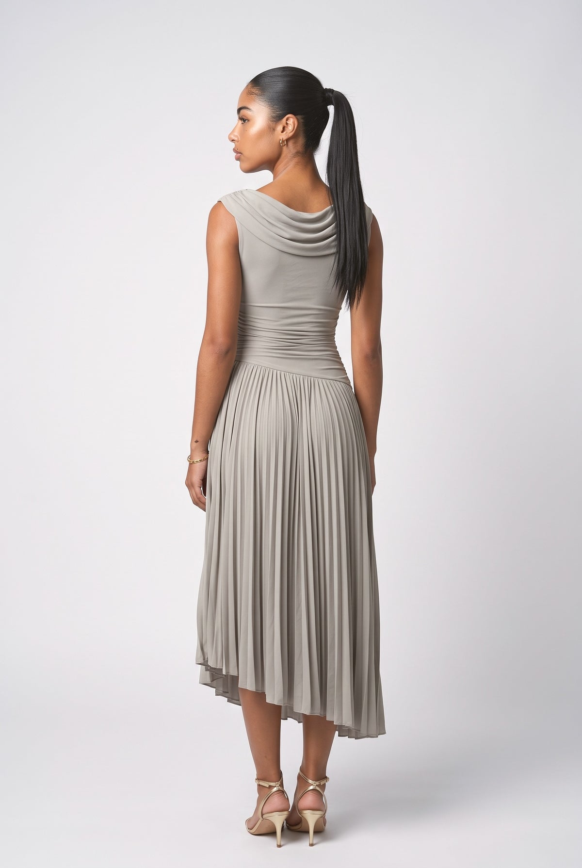 Pleated Midi Dress, back view