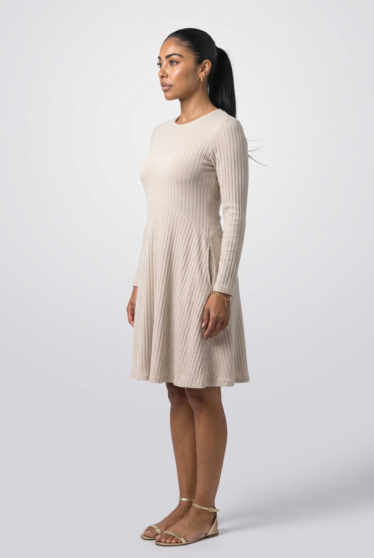 Ribbed A-Line Midi Dress, back view