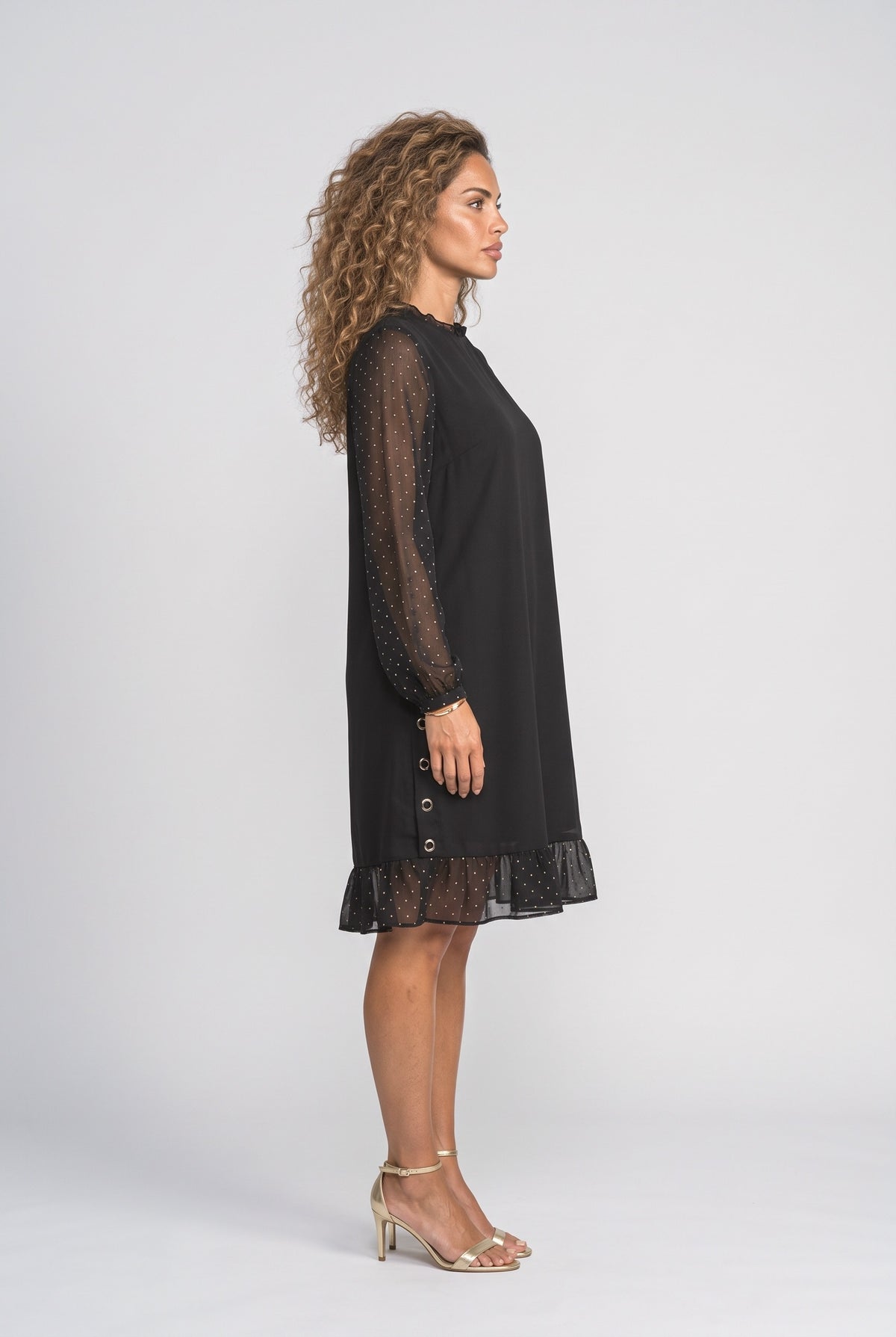 Black Mesh Ruffle Cocktail Dress, back view