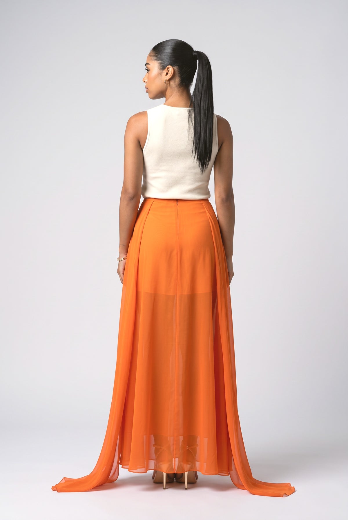 Orange Sheer Maxi Skirt, back view