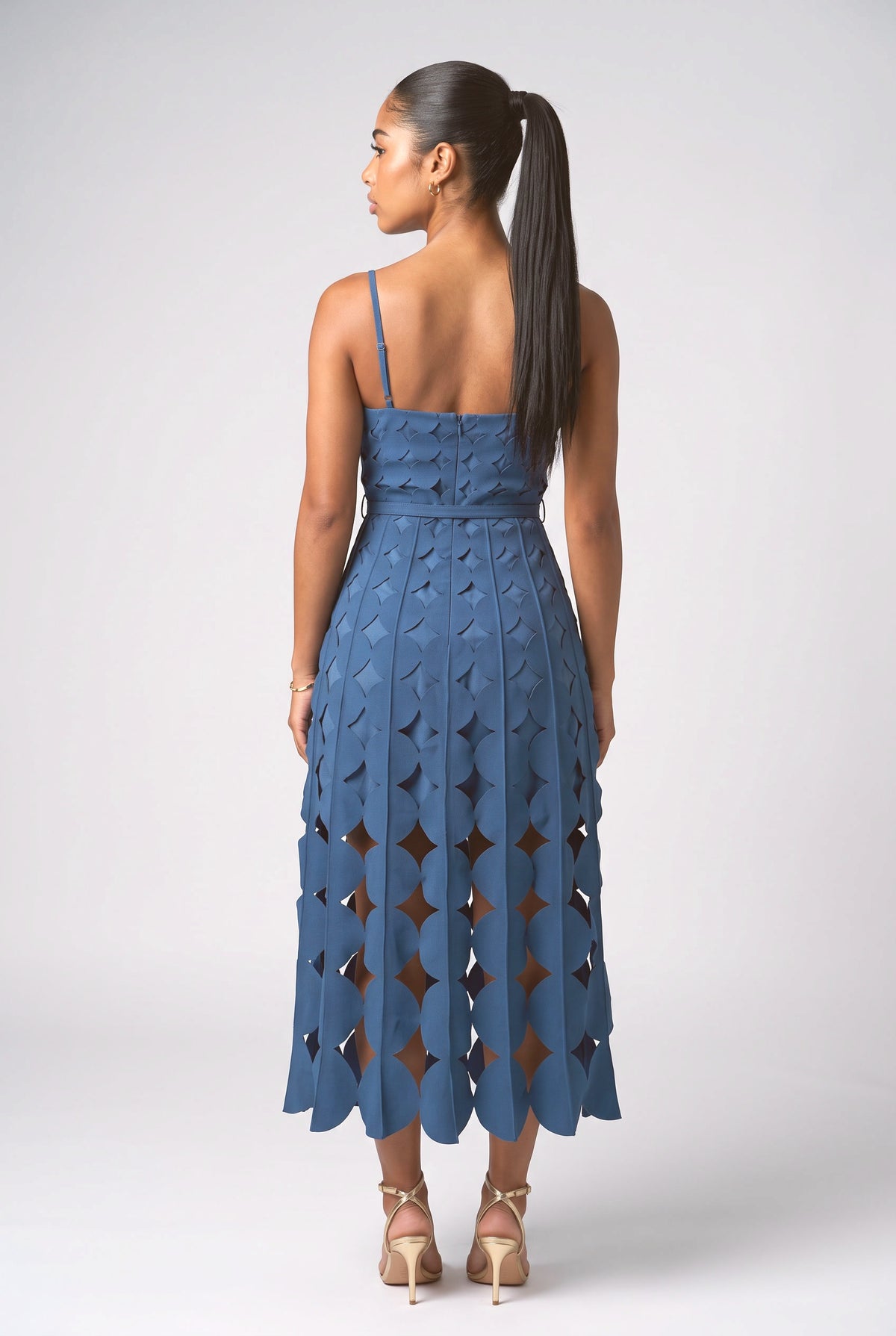 Geometric Strappy Cutout Midi Dress, back view