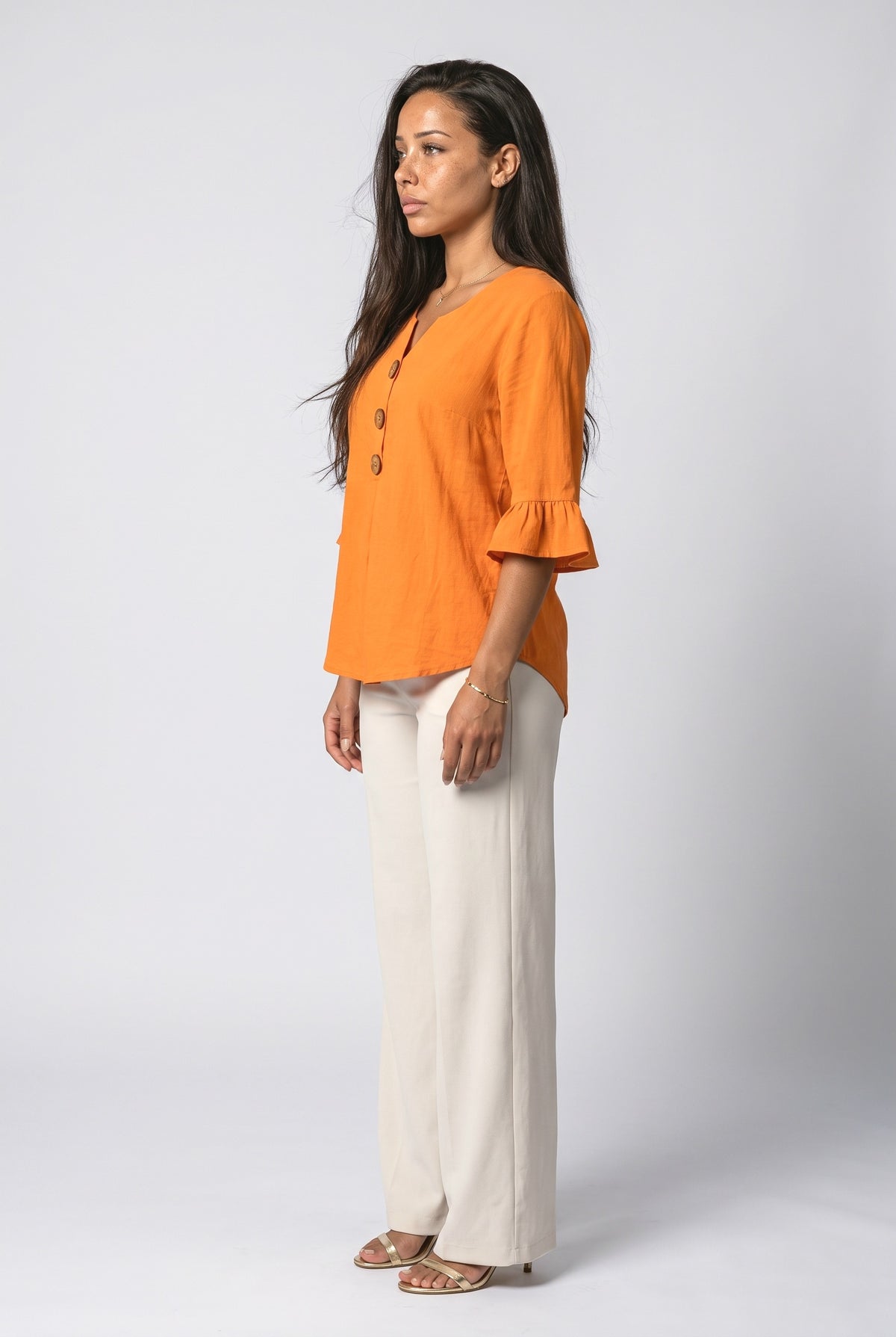 V-Neck Ruffle Blouse, back view