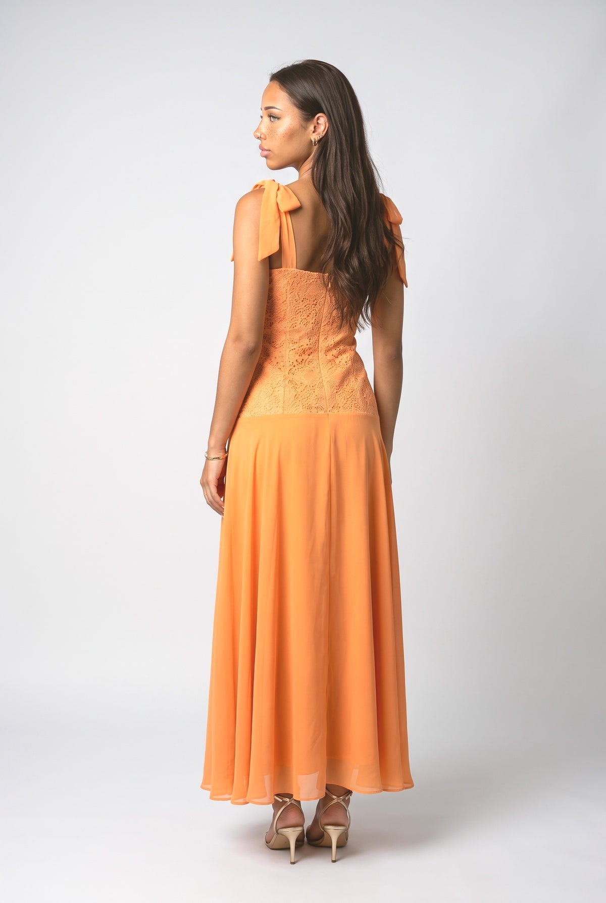 Orange Chiffon Maxi Dress, back view