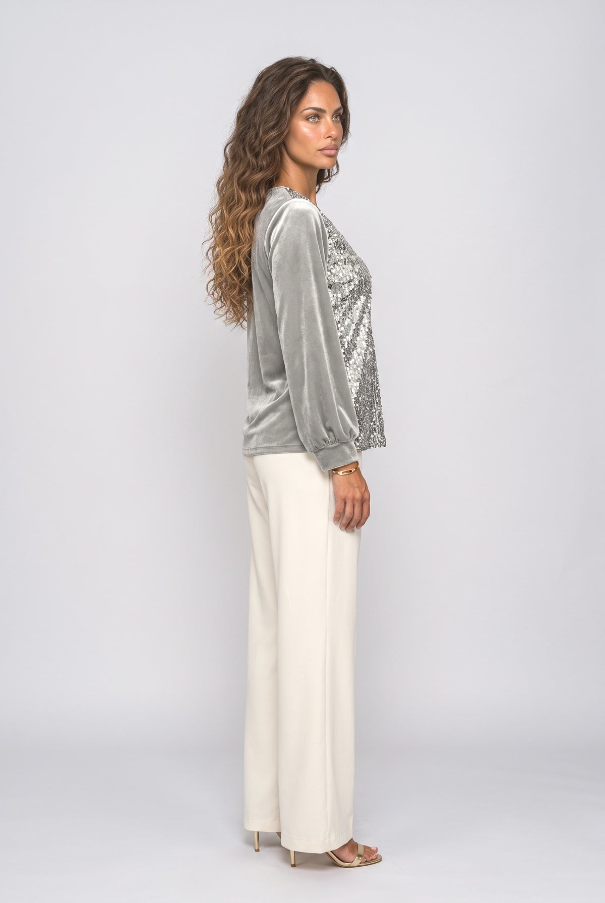 Sequin V-Neck Long Sleeve Blouse, back view