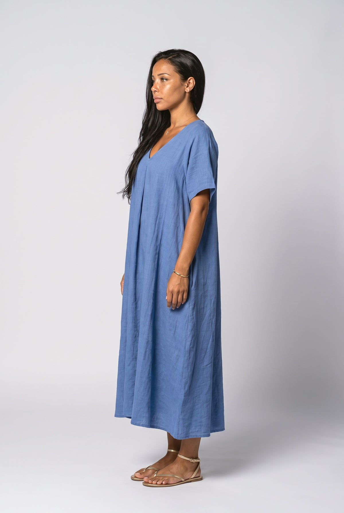 Linen V-Neck Summer Dress, back view