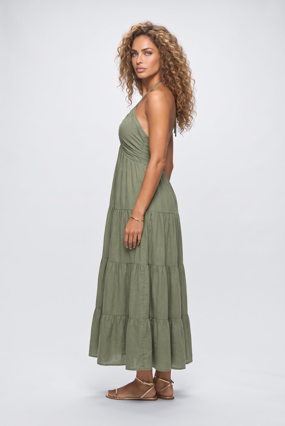 Halter Neck Flowy Midi Dress, back view