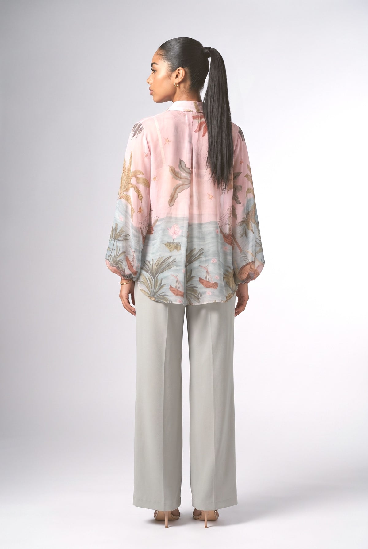 Oceanic Mirage Maxi Flow Shirt, back view