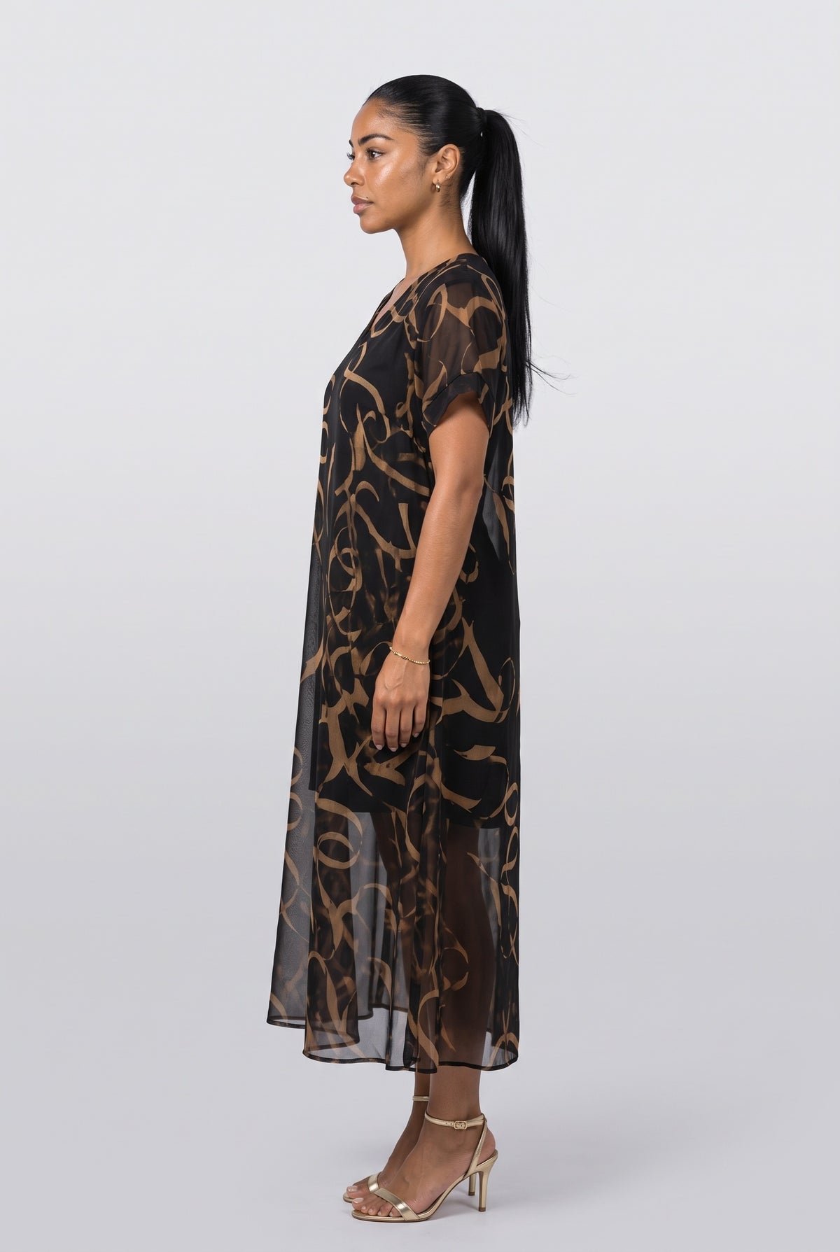 Black V-Neck Maxi Dress, back view