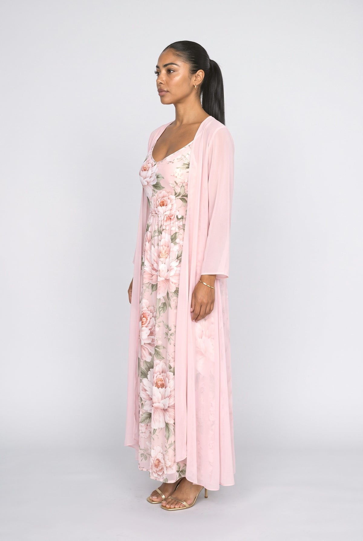 Sheer Floral Two Piece Outfit, back view