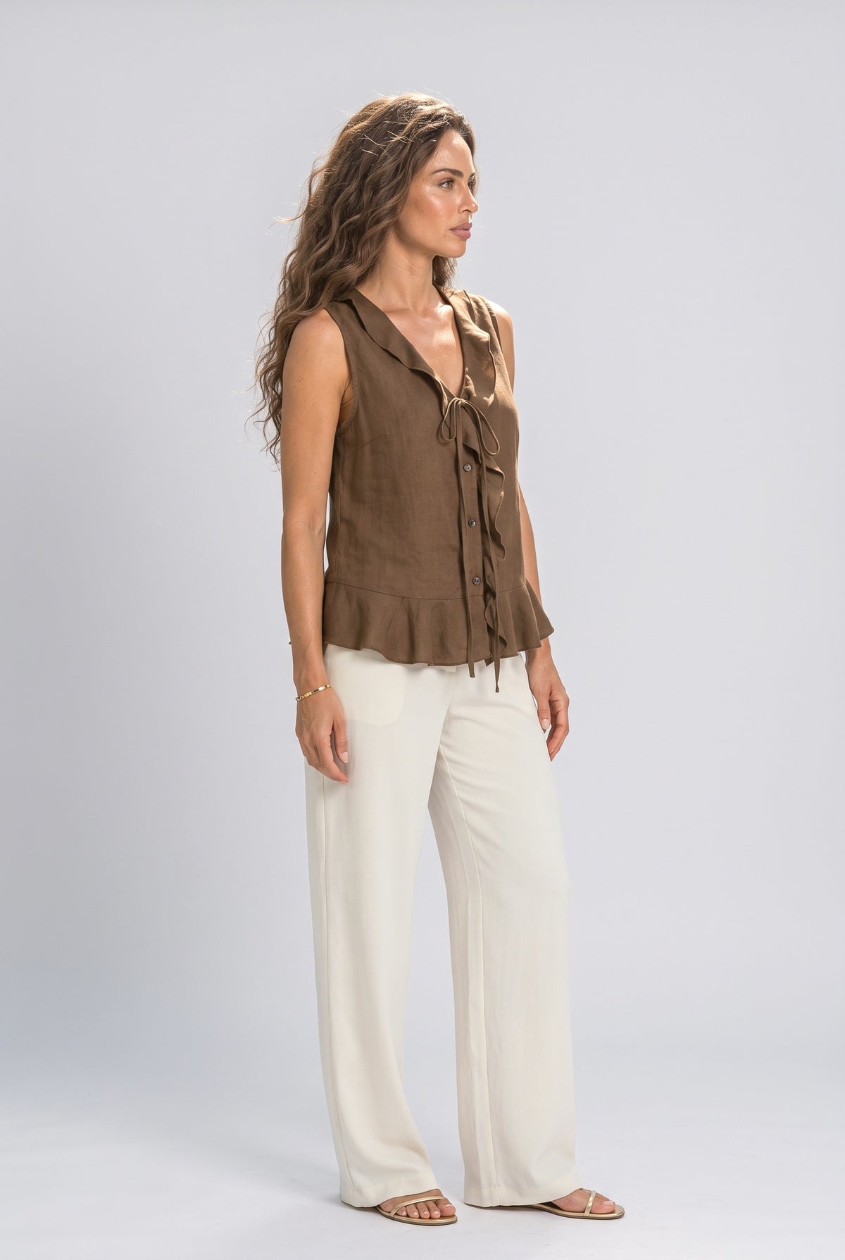 V-Neck Sleeveless Ruffle Blouse, back view