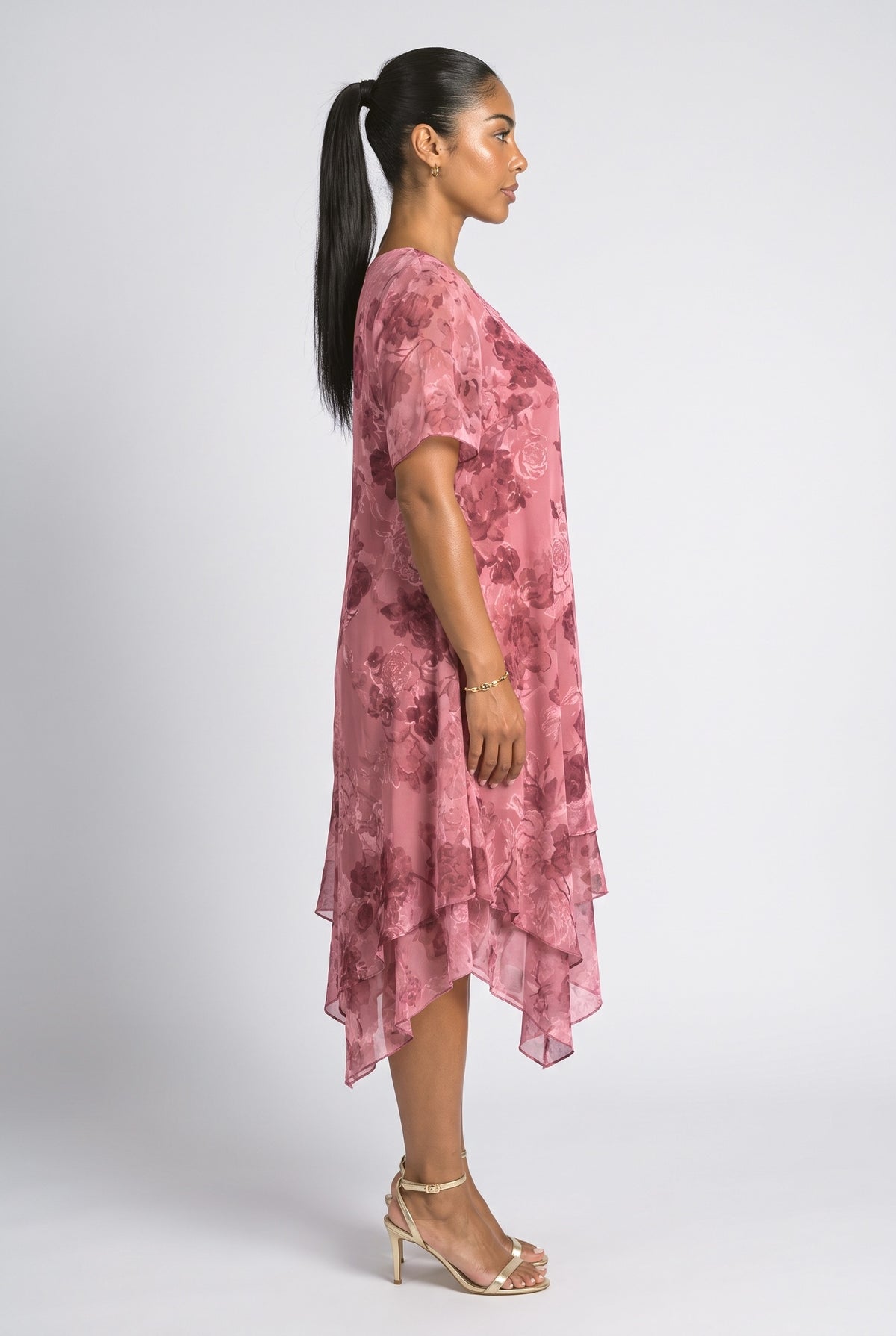Chiffon Floral Cocktail Dress, back view