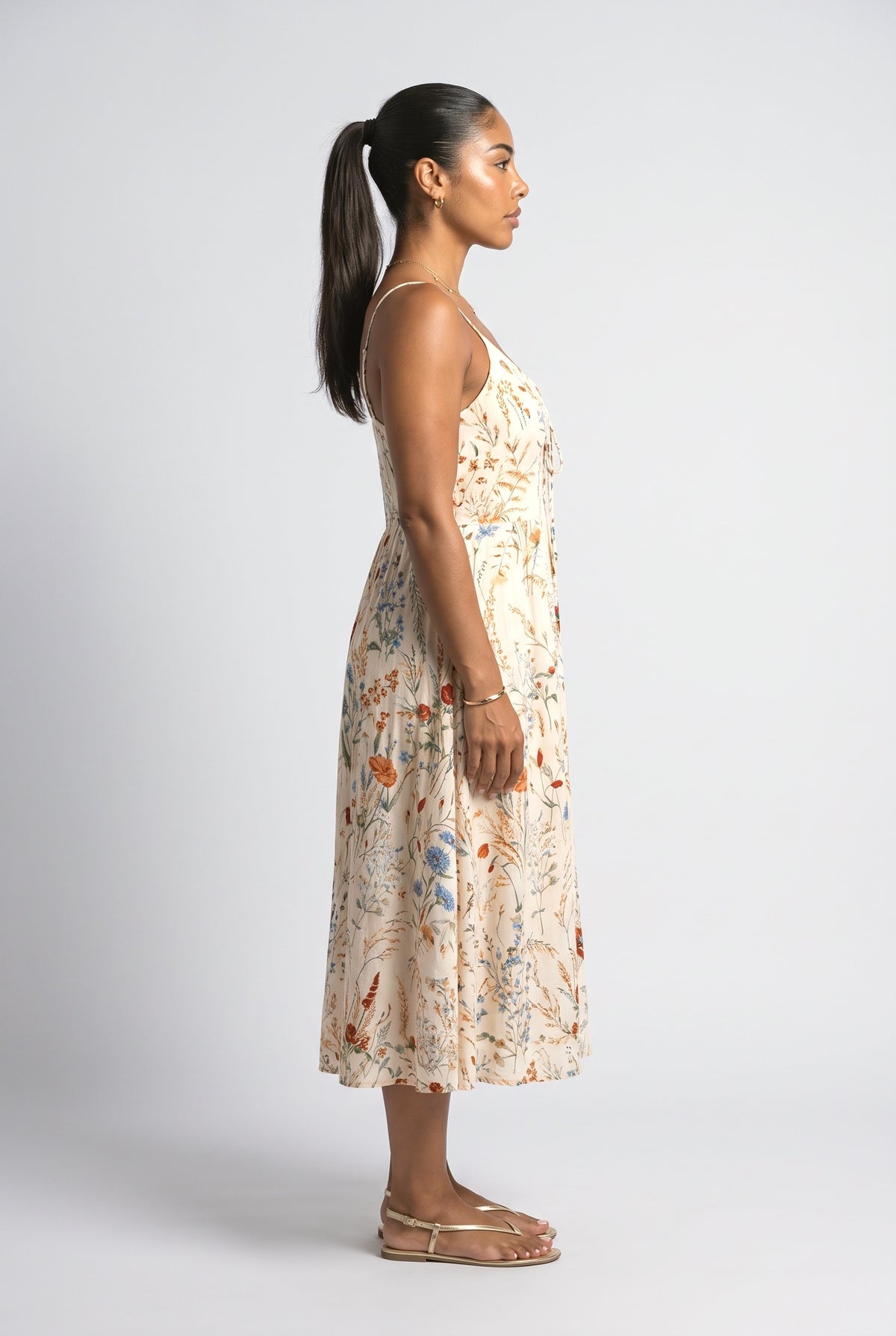 Orange A-Line Midi Dress, back view