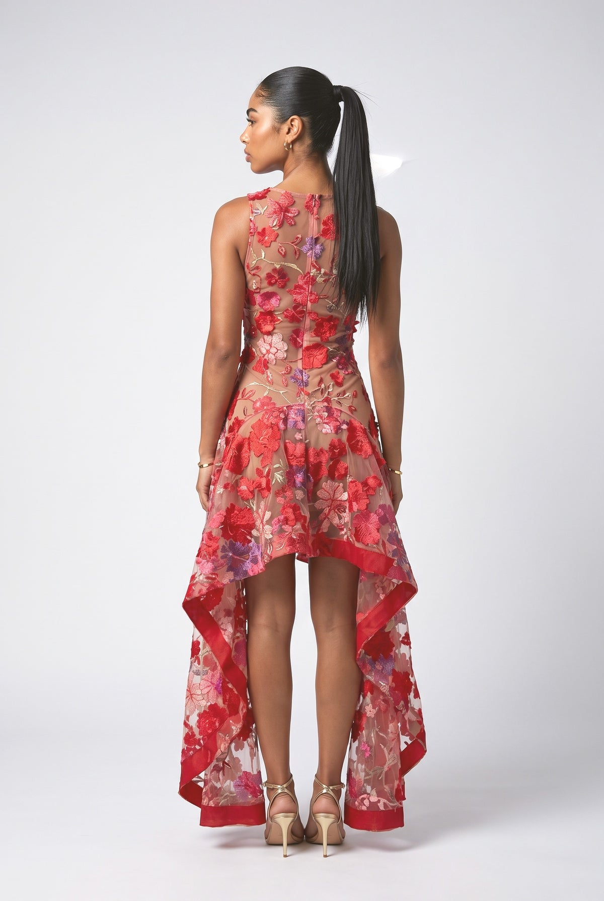 Red Mesh Maxi Dress, back view