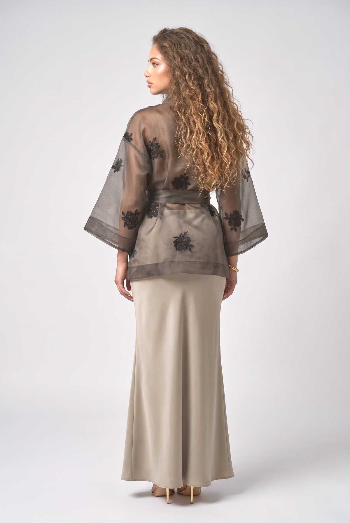 Green Satin Mermaid Outfit Set, back view