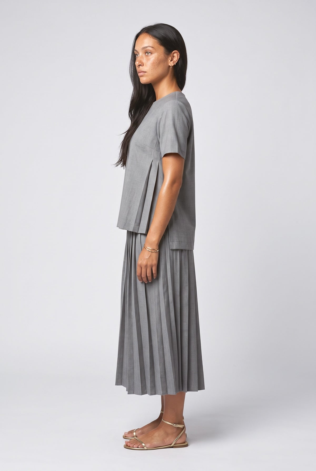 Crew Neck Pleated Two Piece Outfit, back view