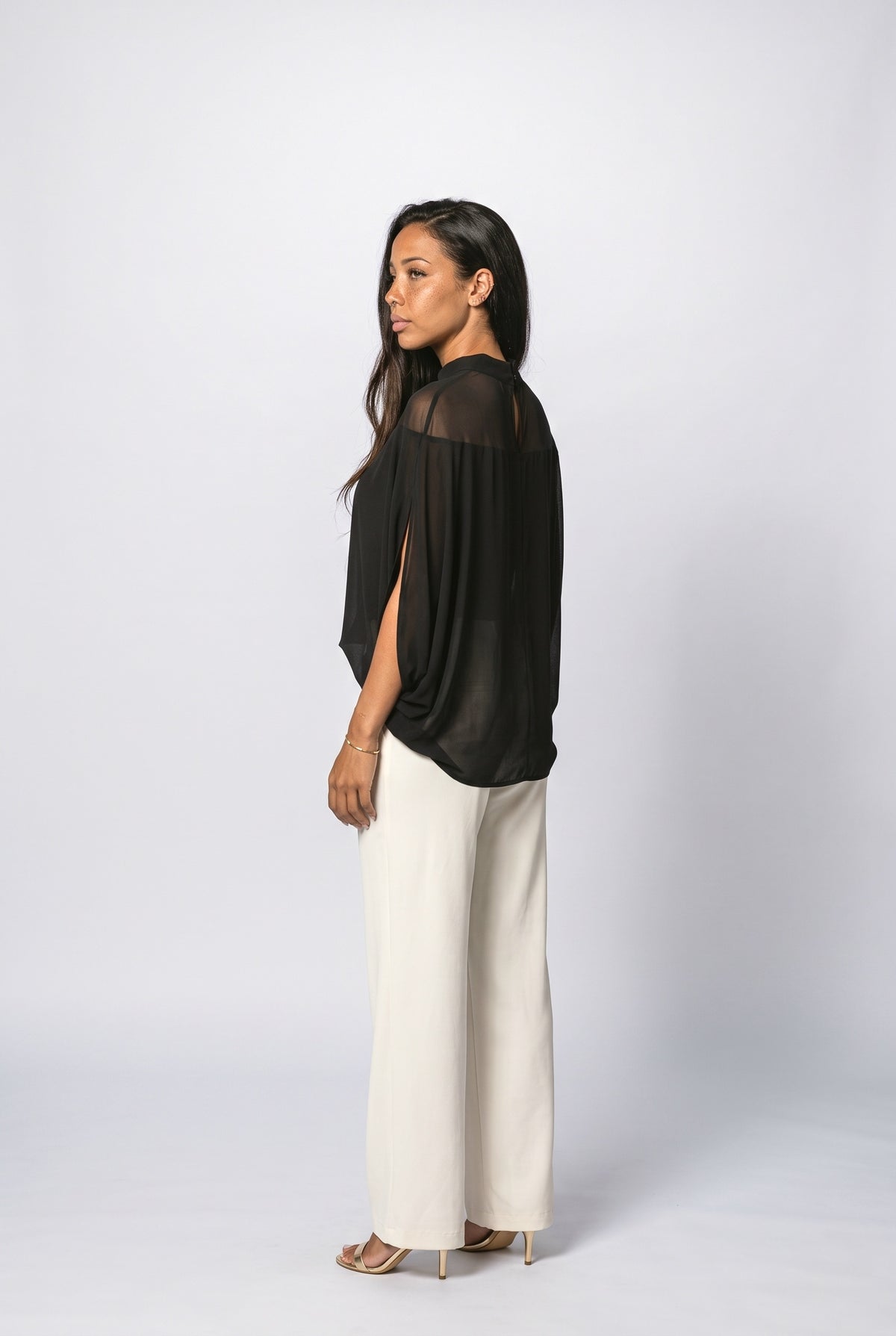 Mesh Batwing Sleeve Blouse, back view
