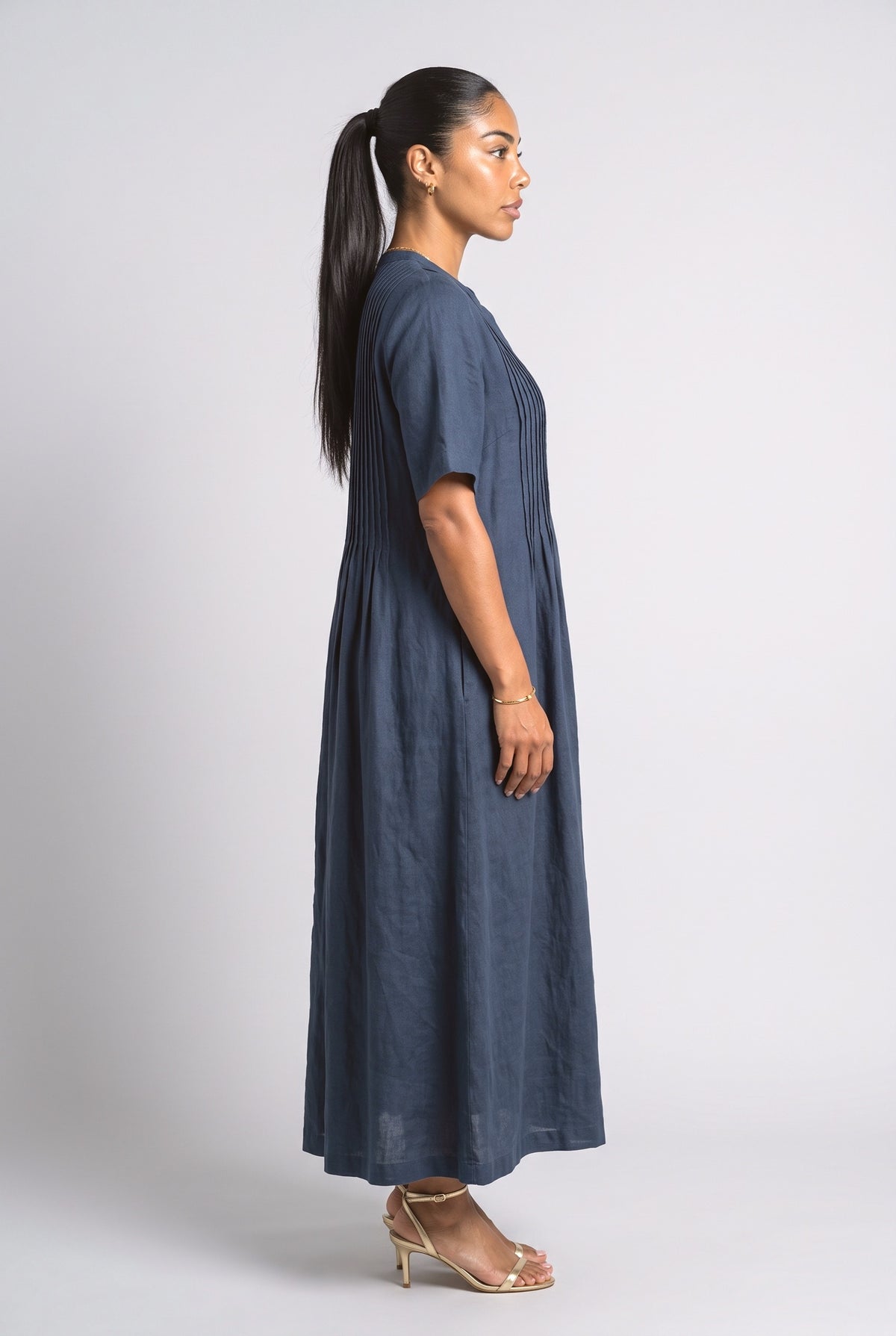 V-Neck Pleated Maxi Dress, back view