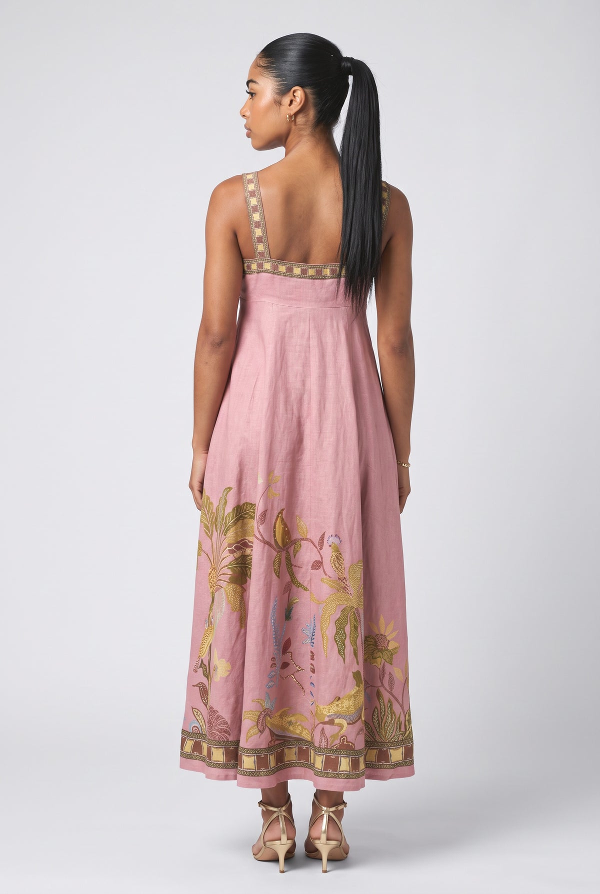 Pink Tropical Maxi Dress, back view
