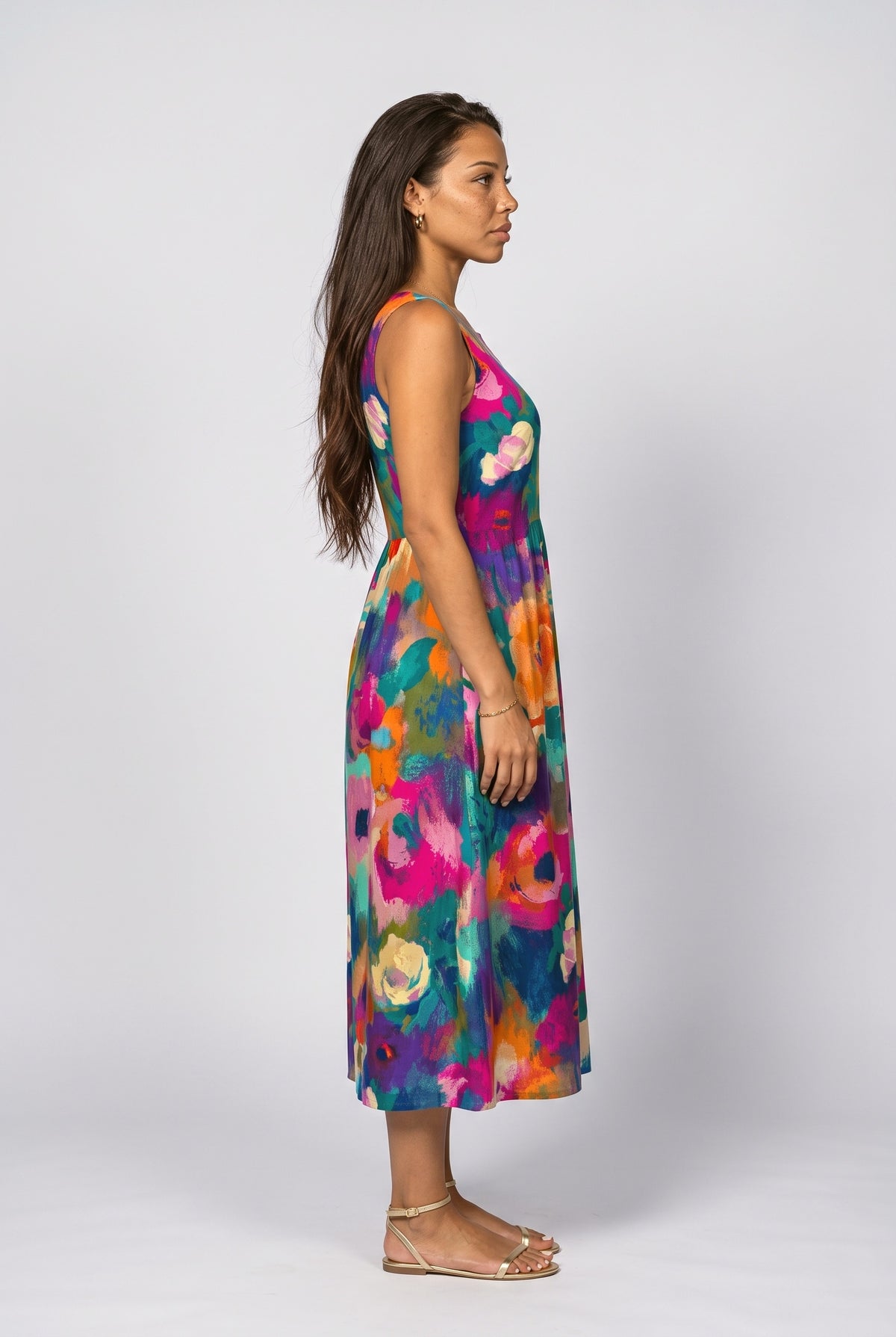 Multicolor Floral Midi Dress, back view