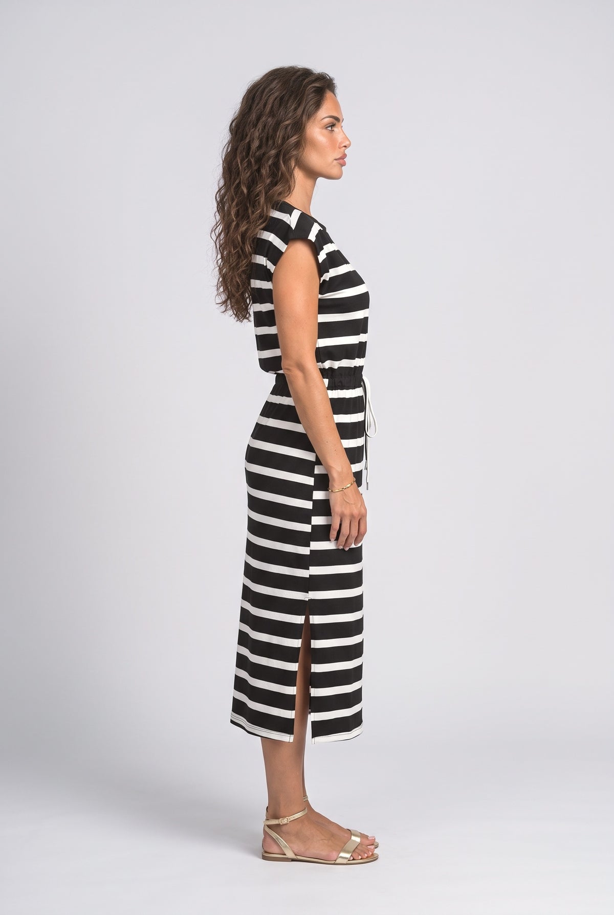Striped Slit Midi Dress, back view