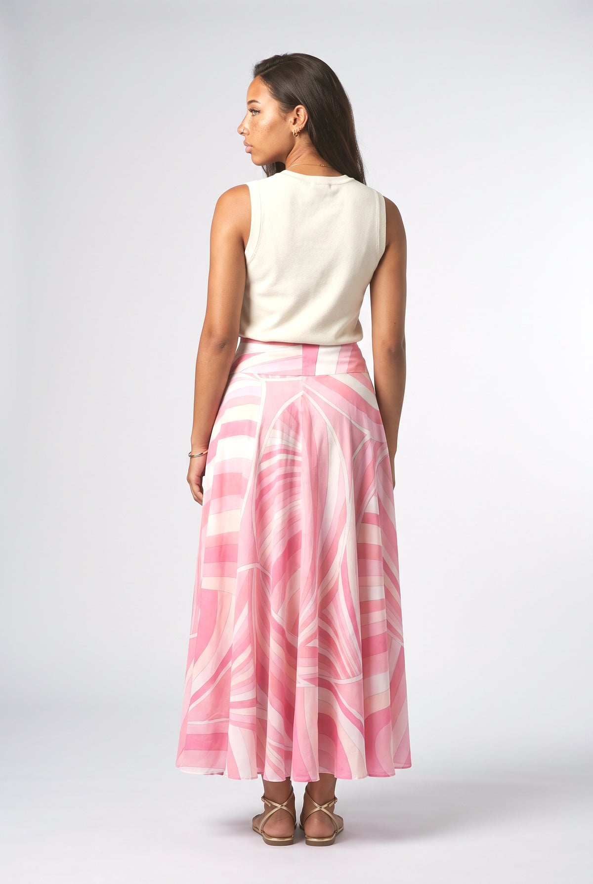 Geometric Print Flared Skirt, back view