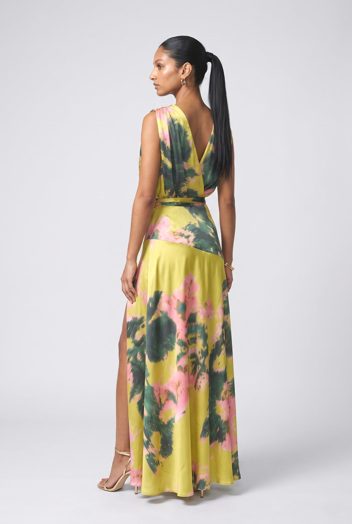 Multicolor Floral Wrap Maxi Dress, back view