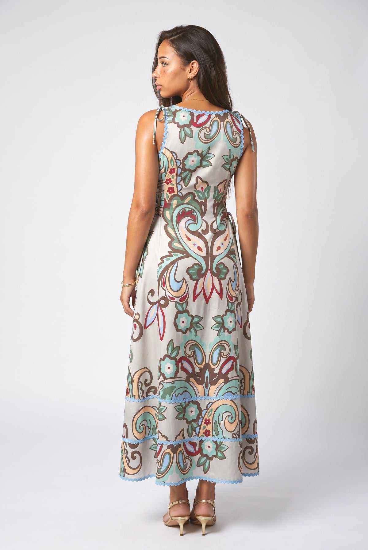 Multicolor Paisley Sleeveless Maxi Dress, back view